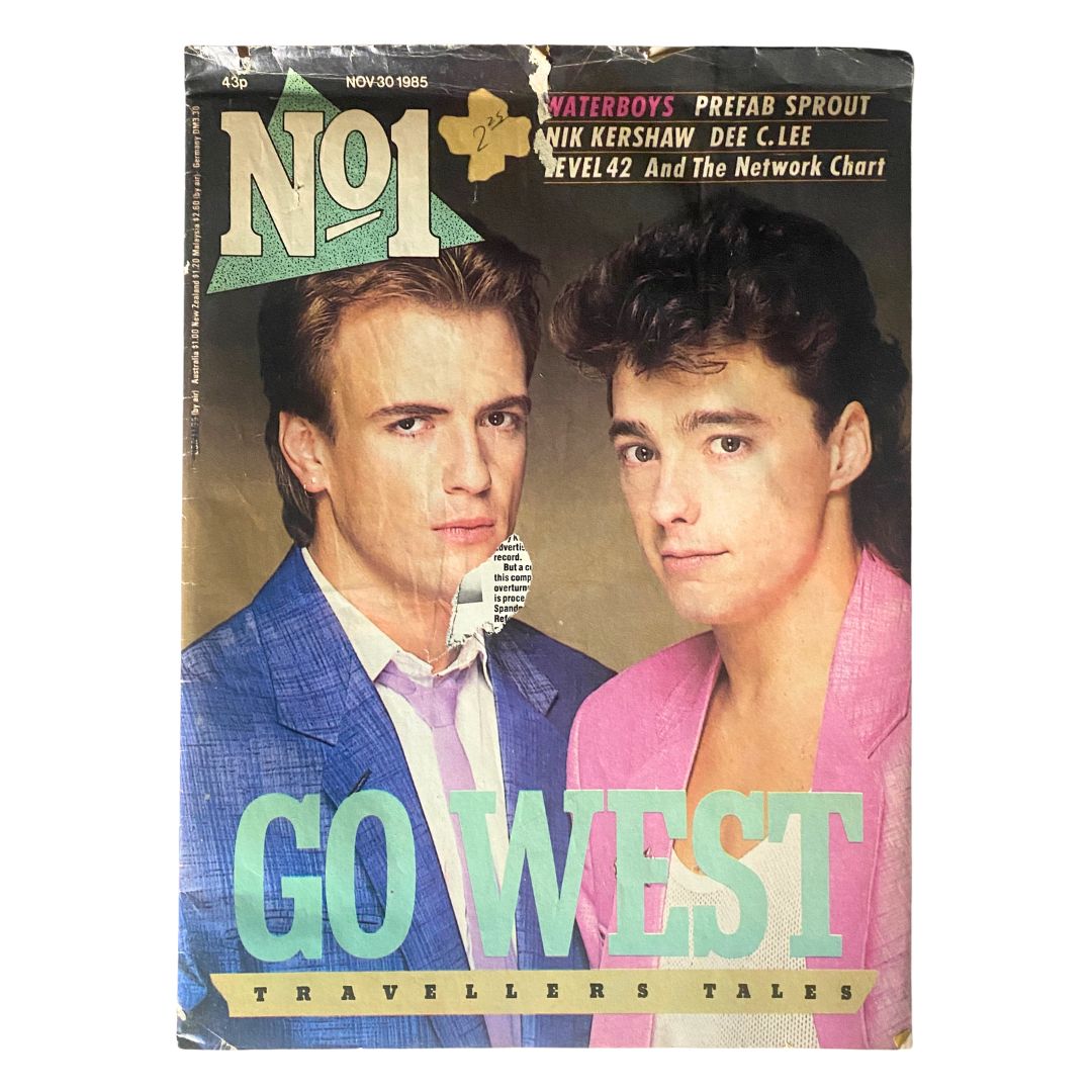 Cover of VTG No. 1 Magazine from November 30, 1985 featuring 'Go West' design and two young men.