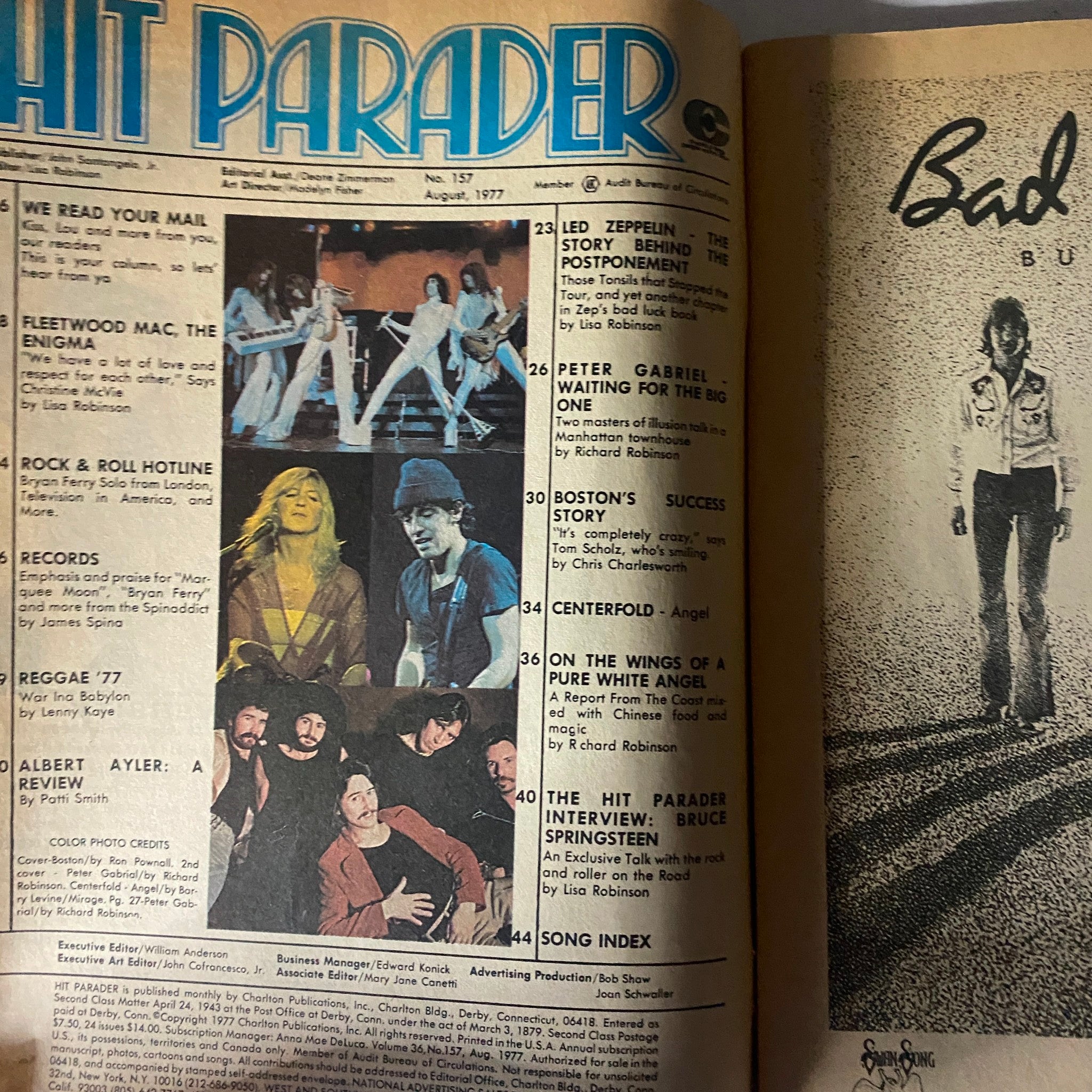 VTG Hit Parader Magazine August 1977 Boston & Led Zepellin w Centerfold No Label