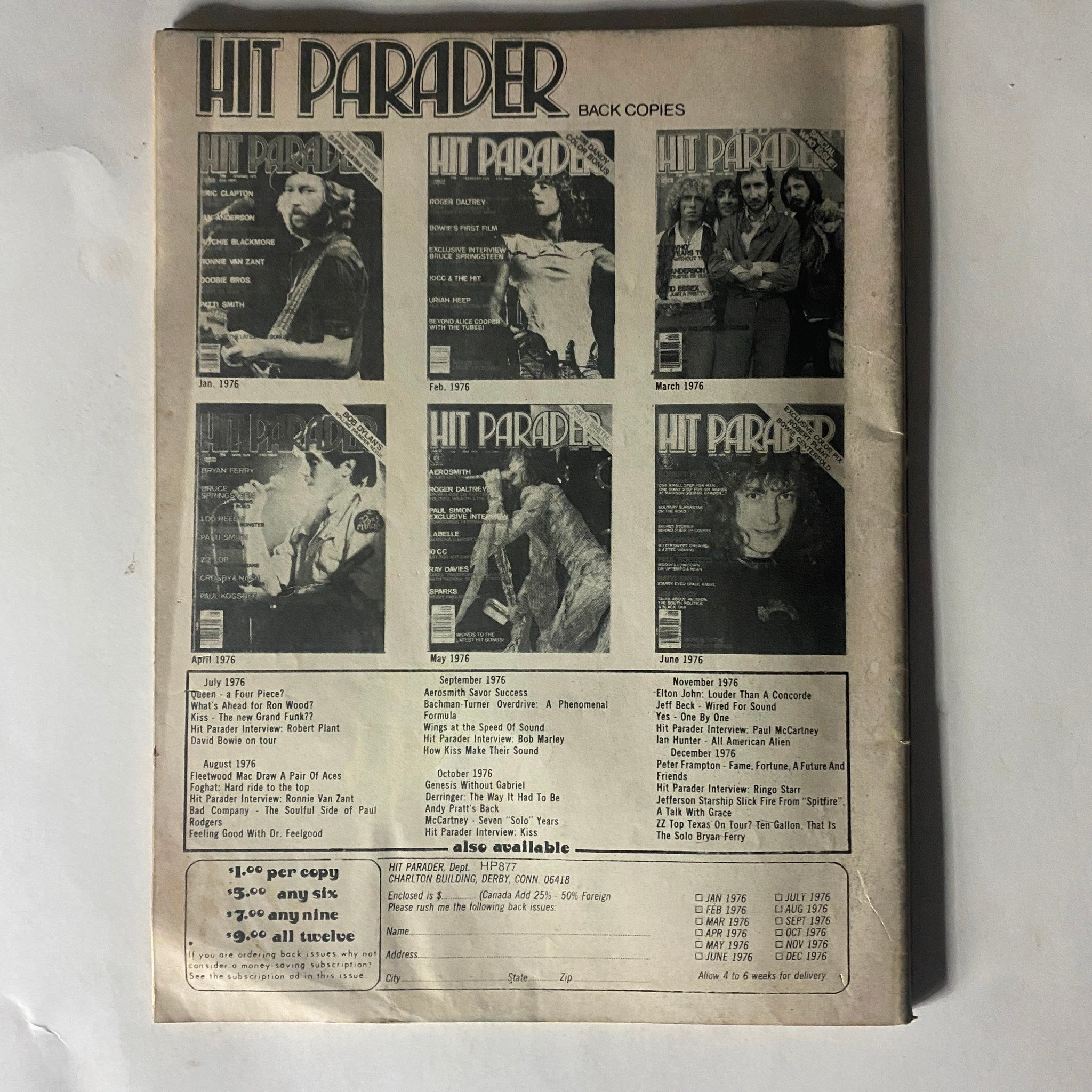 VTG Hit Parader Magazine August 1977 Boston & Led Zepellin w Centerfold No Label