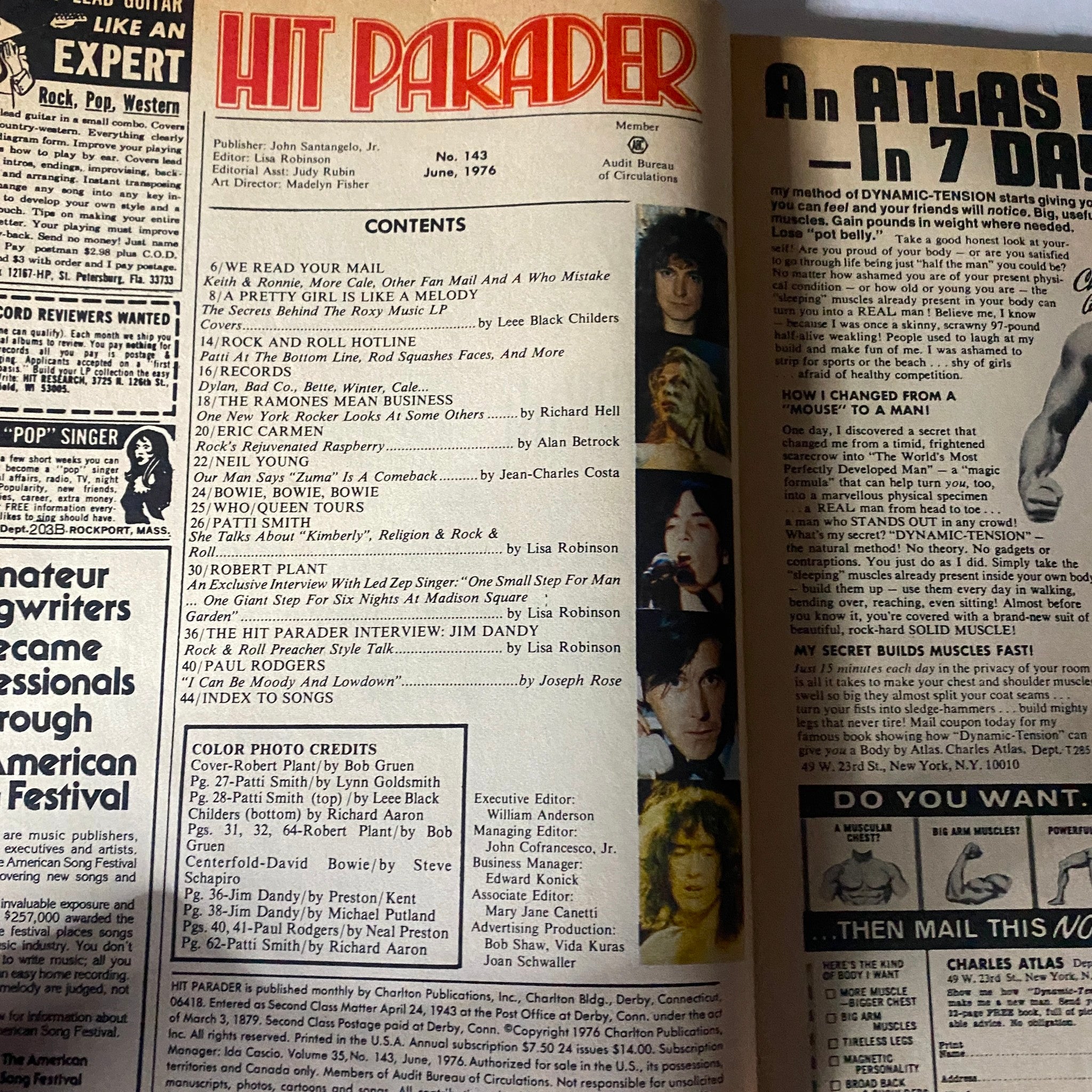 VTG Hit Parader Magazine June 1976 Robert Plant w Centerfold No Label