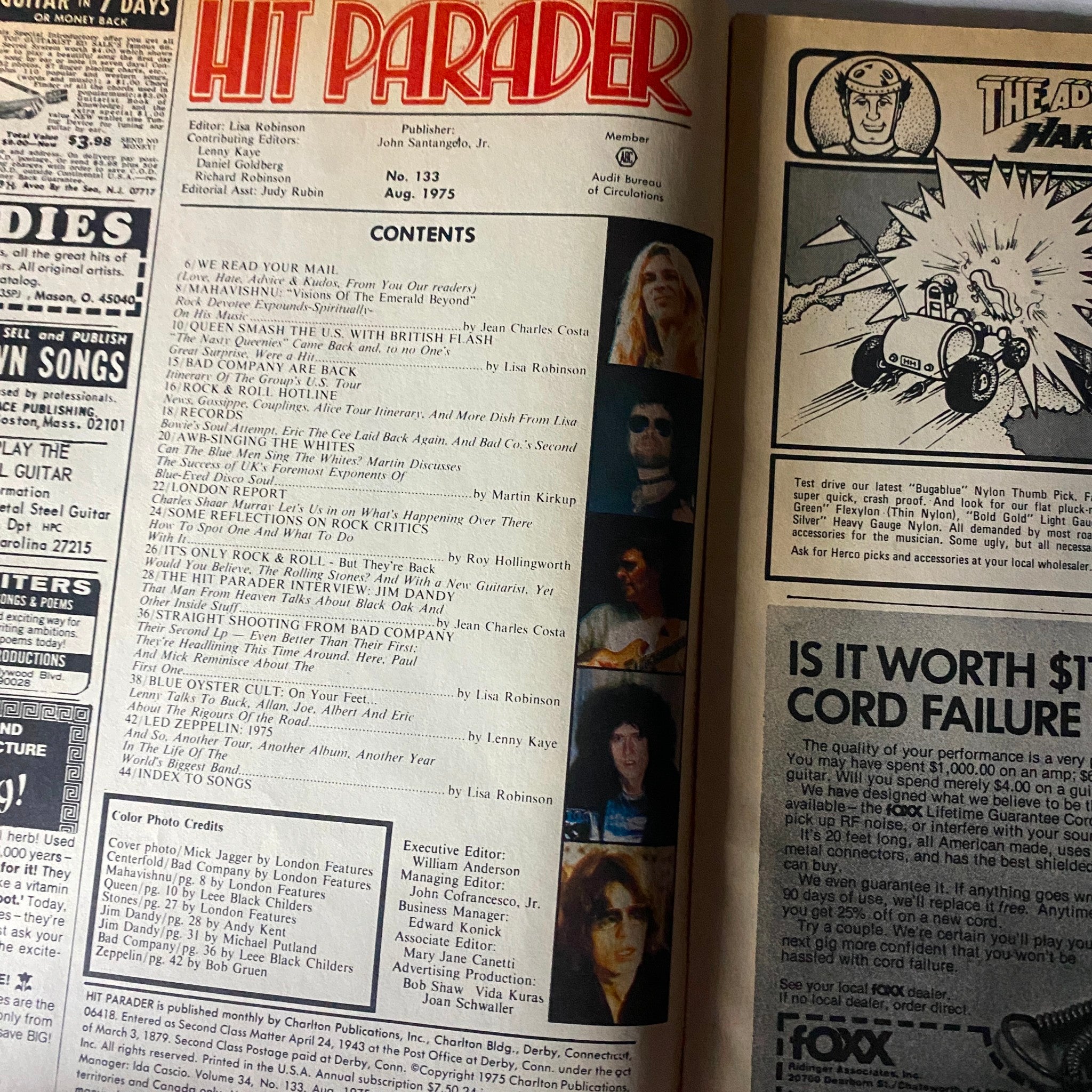 VTG Hit Parader Magazine August 1975 Mick Jagger w Centerfold No Label