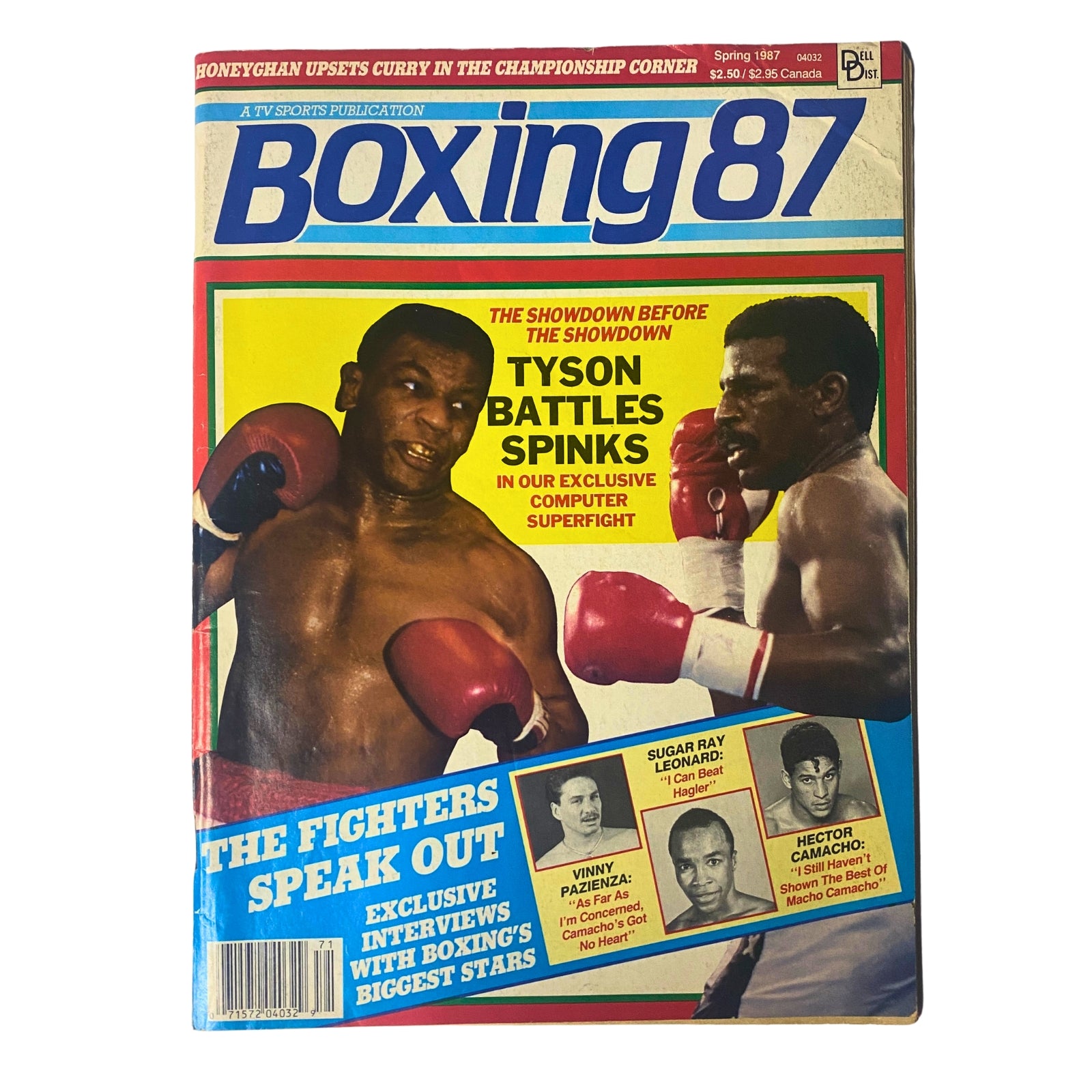 Cover of Boxing 87 Magazine Spring 1987 featuring Mike Tyson and Michael Spinks, showcasing their match and exclusive interviews with boxing stars.