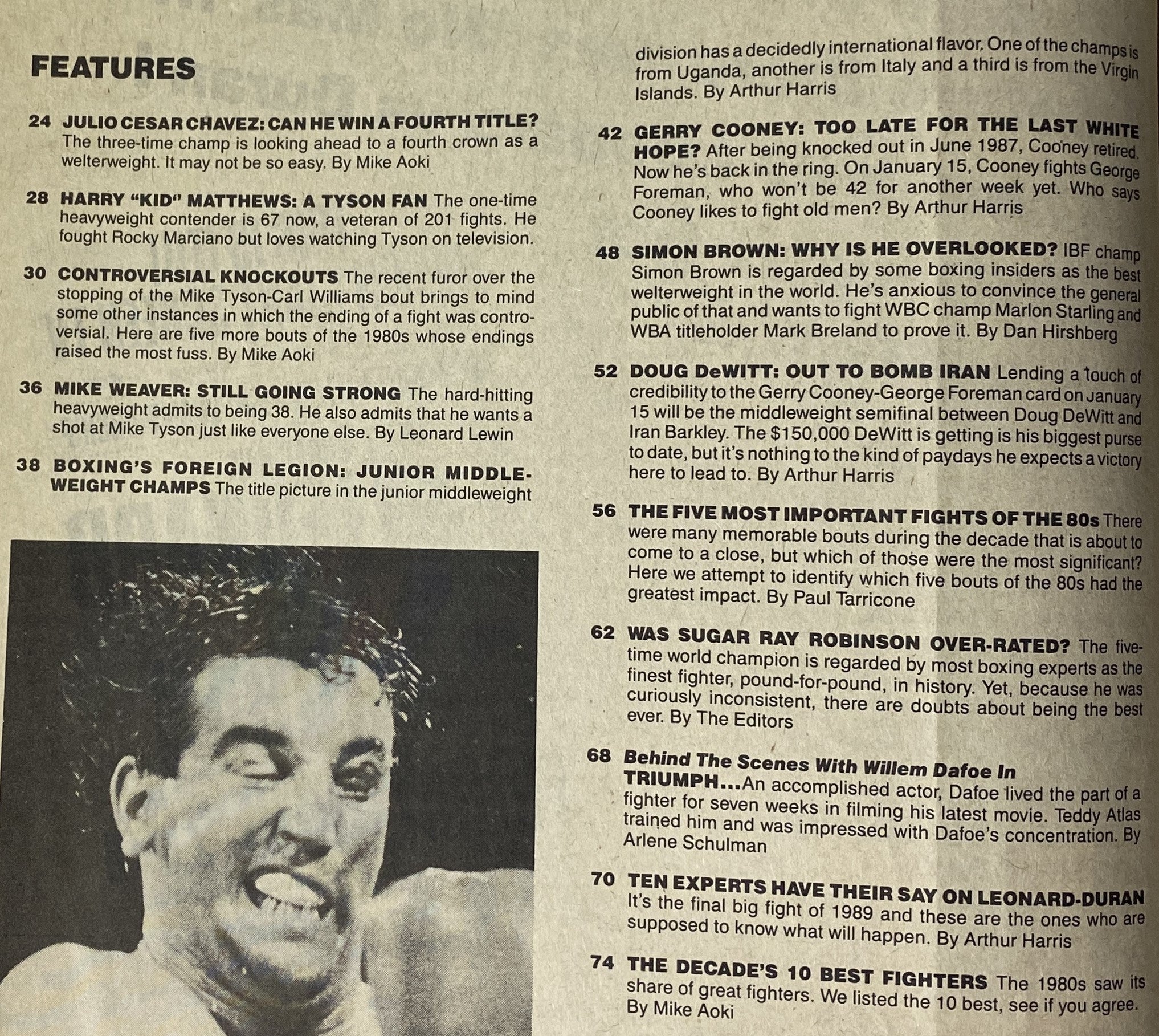 Boxing Scene Magazine January 1990 Julio César Chávez Cover, featuring an in-depth feature on Chávez’s fourth title pursuit, with highlights on notable boxing matches from the 1980s.