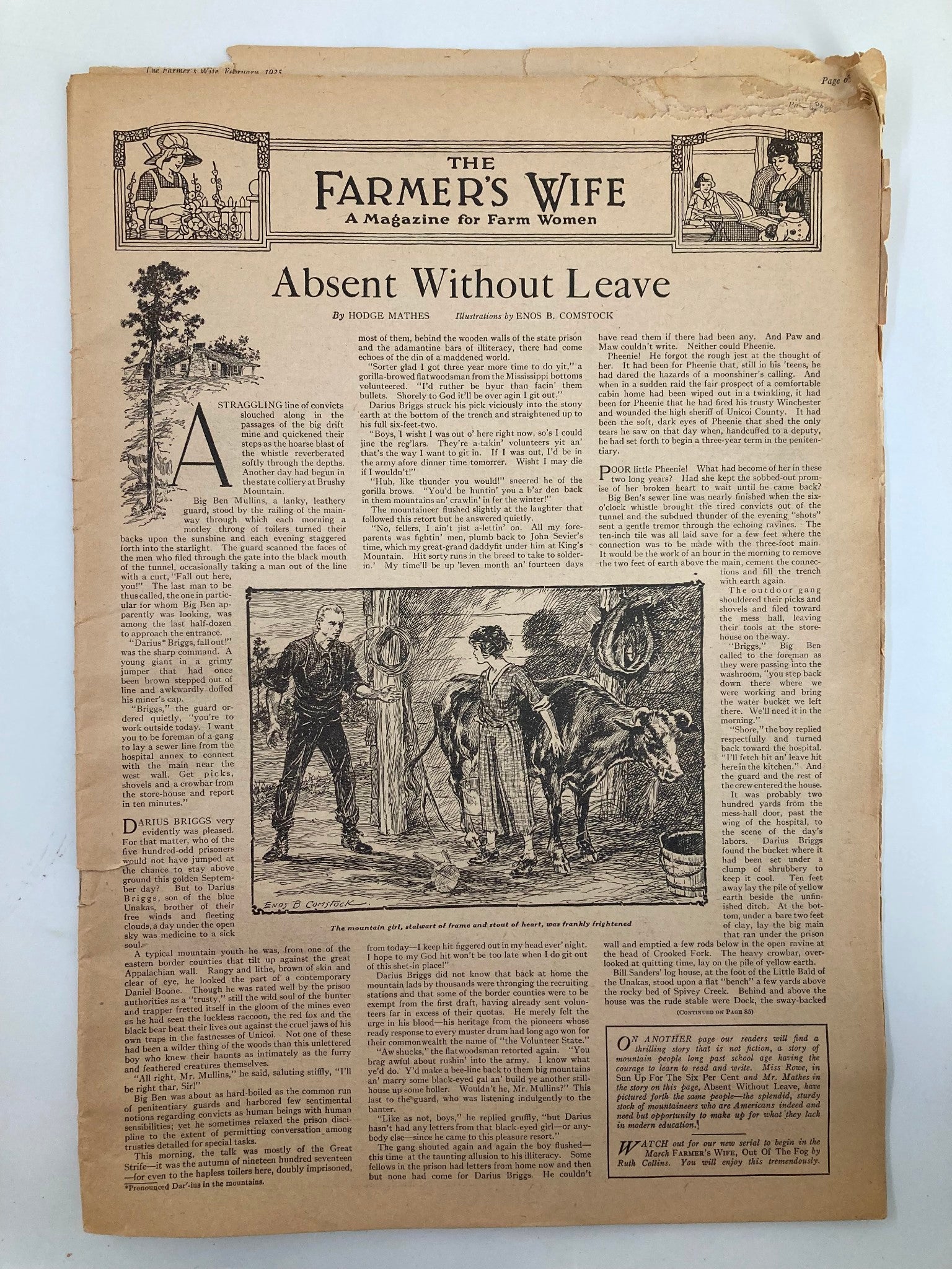 VTG The Farmer's Wife Magazine February 1925 Absent Without Leave No Label