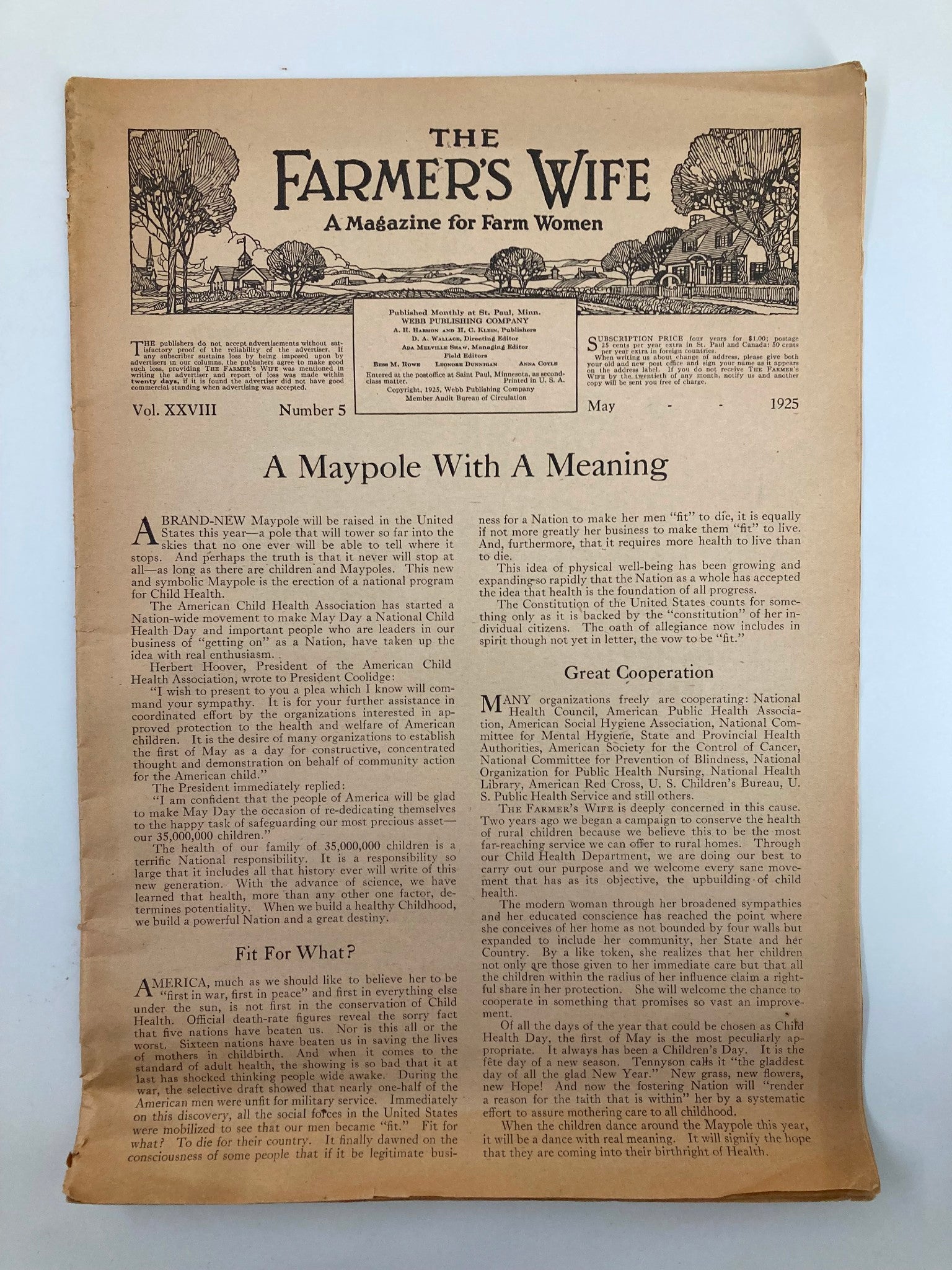 VTG The Farmer's Wife Magazine May 1925 A Maypole with A Meaning No Label