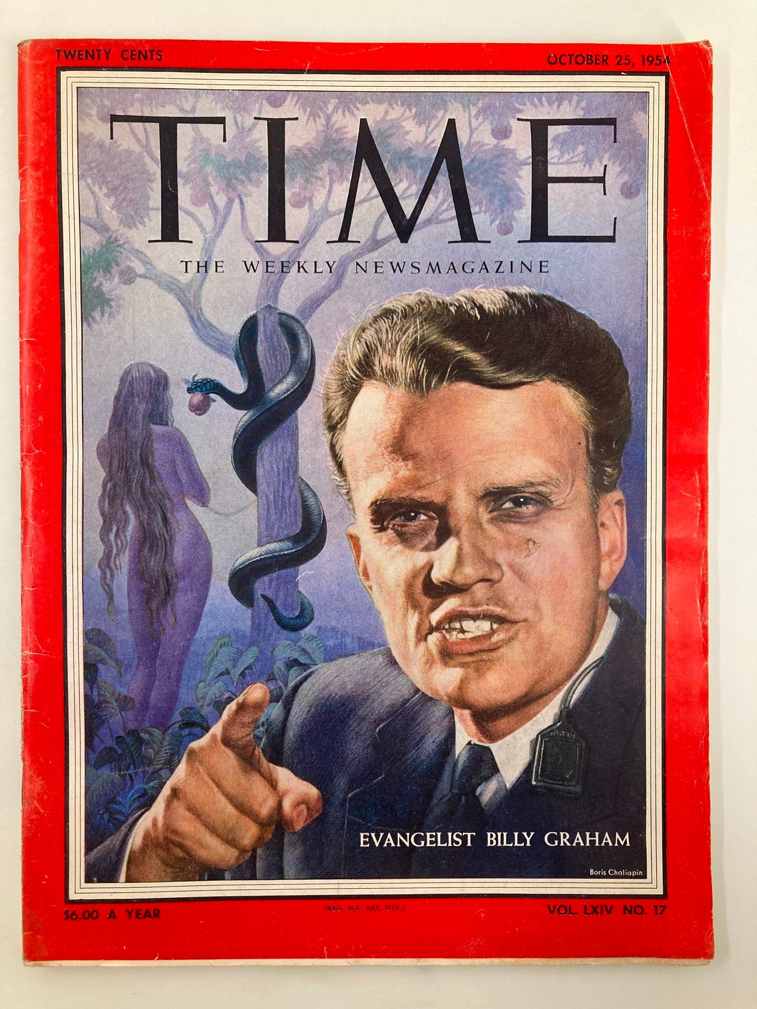 VTG Time Magazine October 25 1954 Vol 64 #17 Evangelist Billy Graham No Label