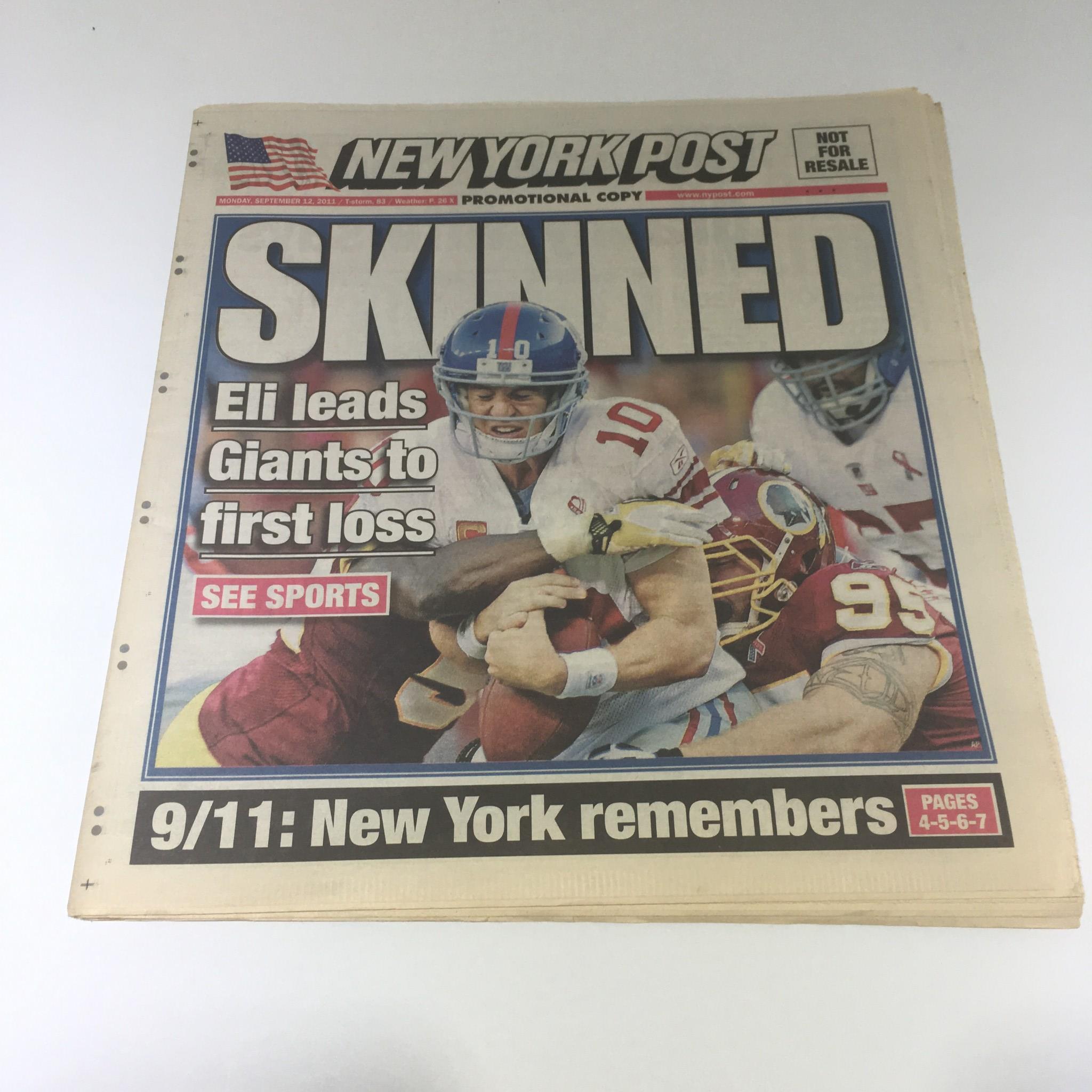 New York Post: Sept 12 2011, Skinned, Eli Leads Giants To First Loss