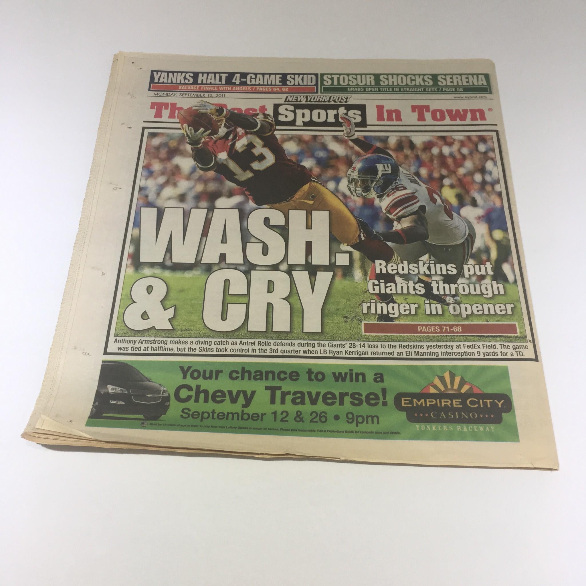 New York Post: Sept 12 2011, Skinned, Eli Leads Giants To First Loss