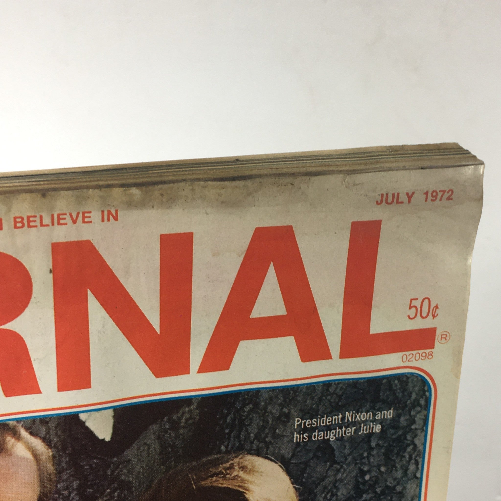 Cover of VTG Journal Magazine July 1972 featuring President Richard Nixon and his daughter Julie, reflecting a historical moment in American politics.