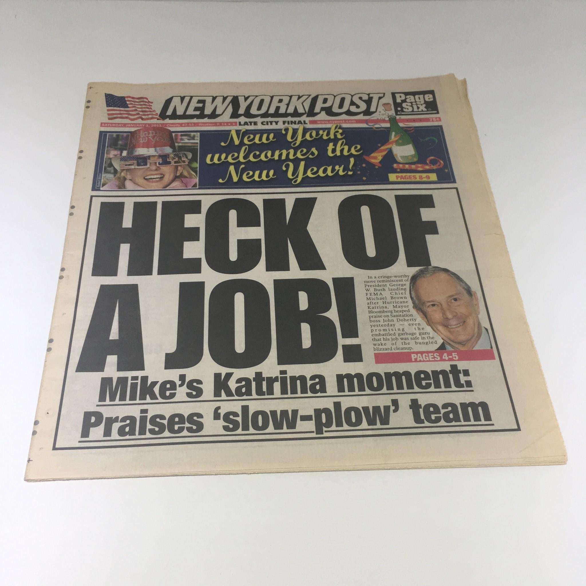 NY Post: 1/1/11, Heck Of a Job, Mike's Katrina Moment Praises Slow-plow Team