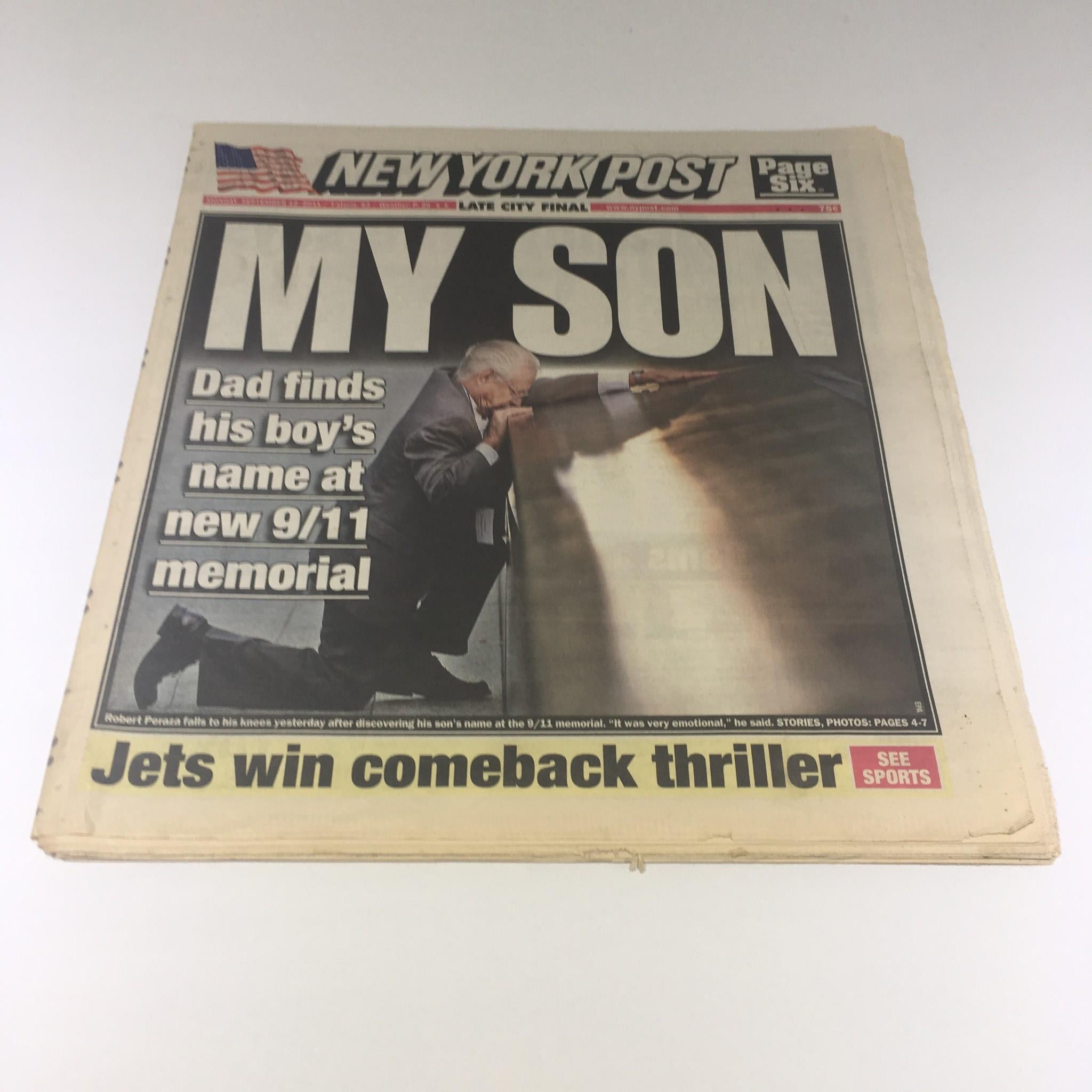 New York Post: 09/12/2011, My Son, Dad Finds His Boy's Name At New 9/11 Memorial