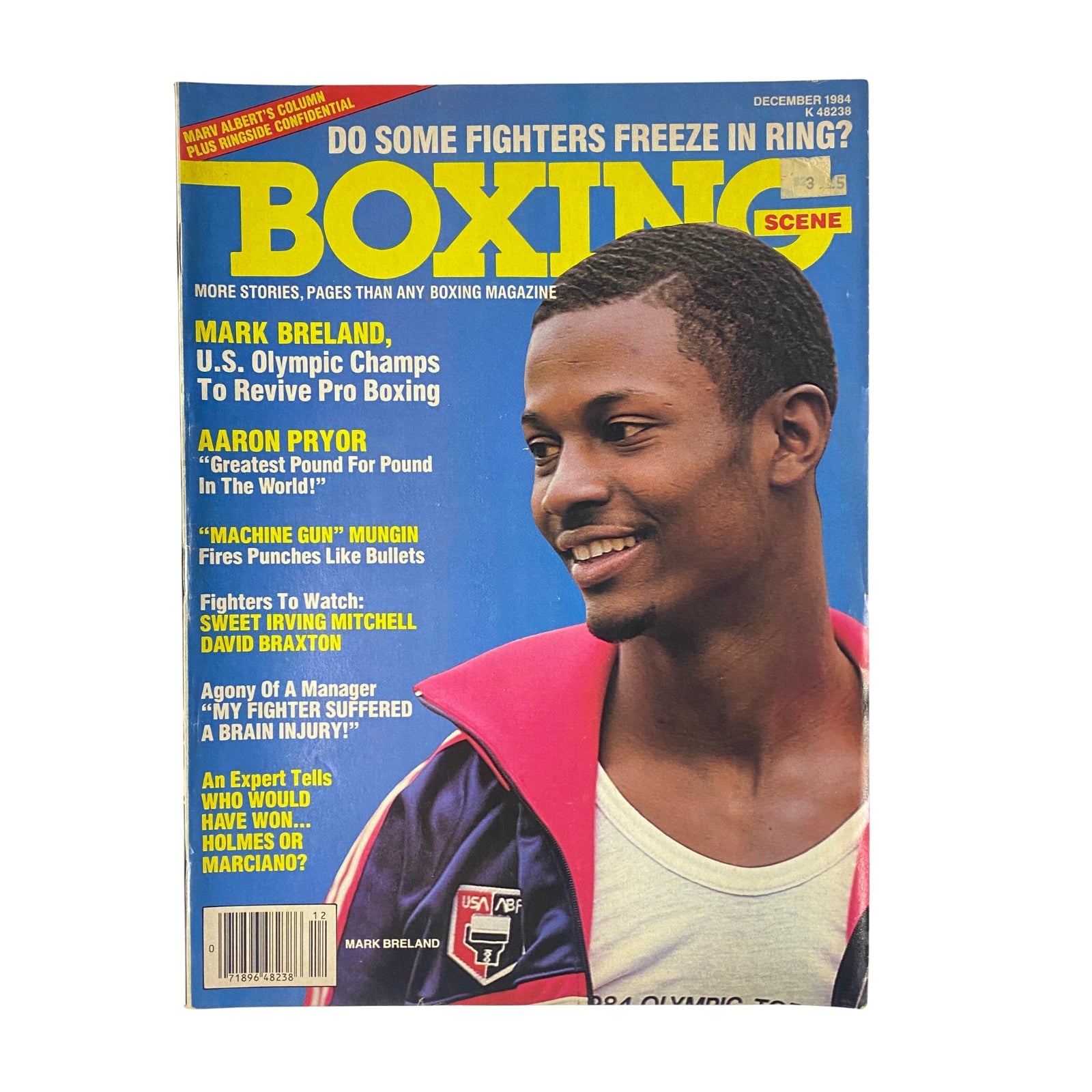 Boxing Scene Magazine December 1984 featuring Mark Breland on the cover, highlighting U.S. Olympic champions and their impact on professional boxing.