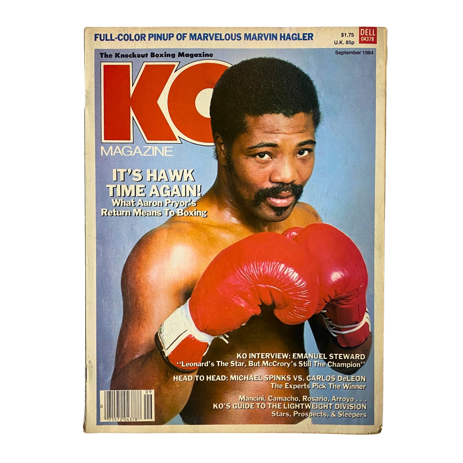 Cover of KO Boxing Magazine, September 1984, featuring Julian "Hawk" Jackson in boxing gloves, with the headline 'IT'S HAWK TIME AGAIN!' highlighting Aaron Pryor's return to boxing.