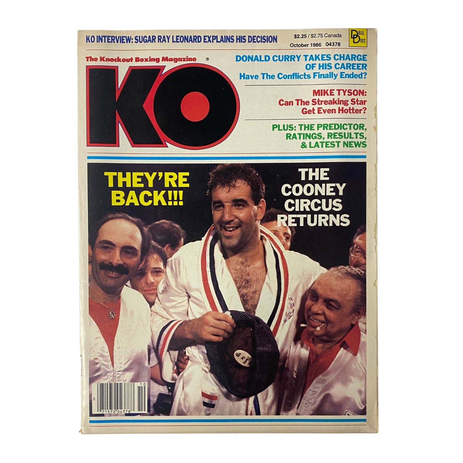 KO Boxing Magazine October 1986 featuring Gerry 'Circus' Cooney on the cover. Highlights include interviews and features on iconic boxers like Mike Tyson and Sugar Ray Leonard.