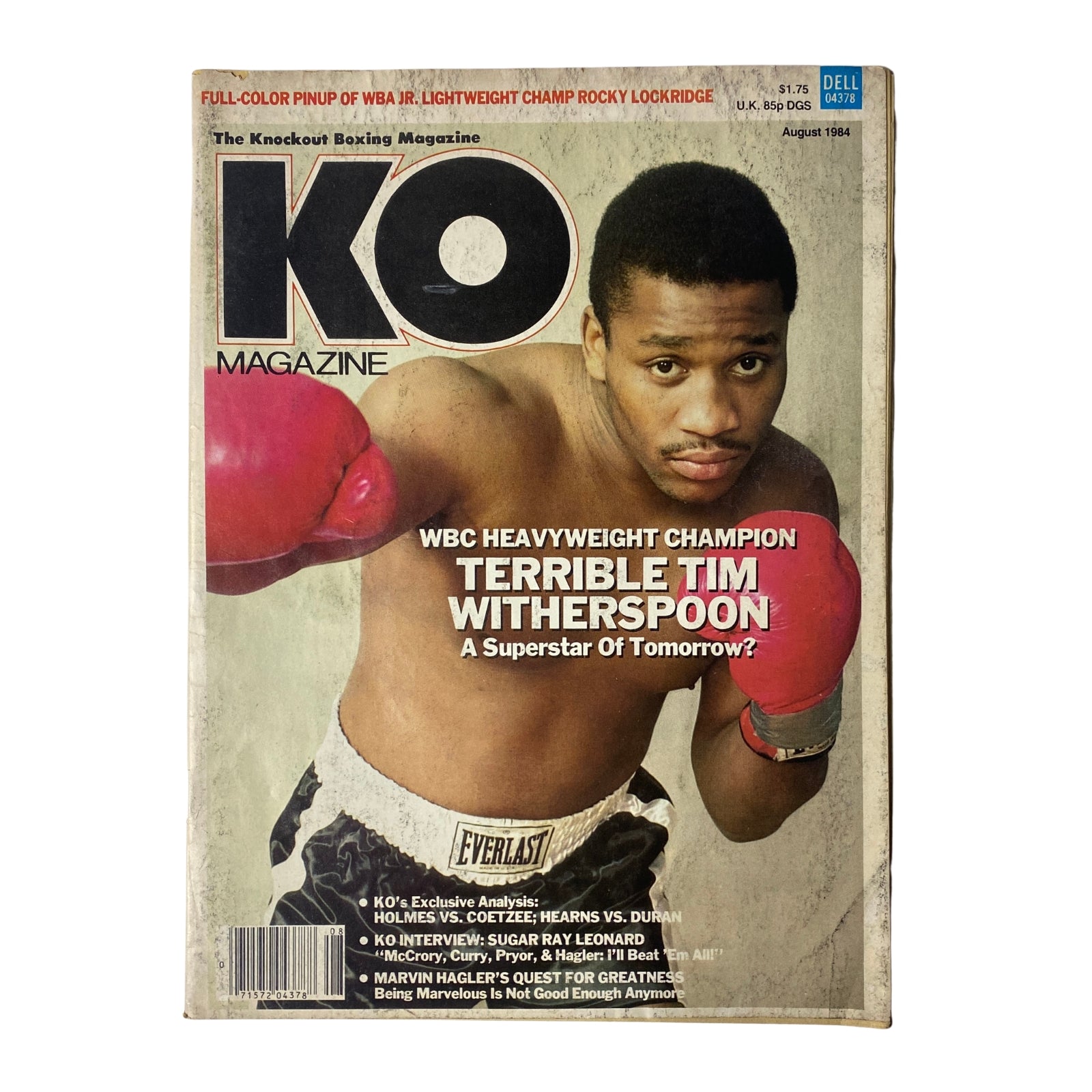 KO Boxing Magazine August 1984 featuring WBC Heavyweight Champion Tim Witherspoon on the cover, titled 'A Superstar of Tomorrow?'.
