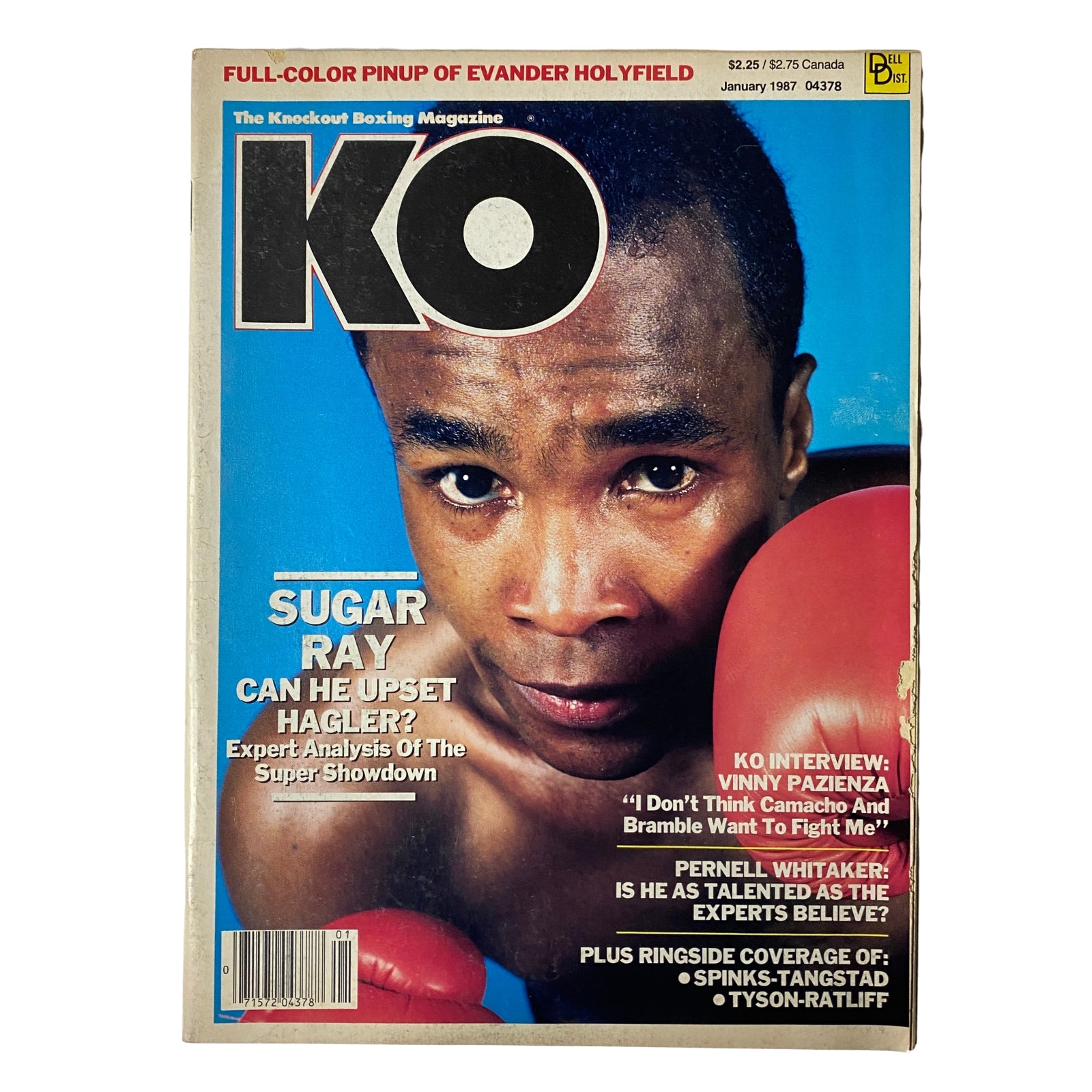 KO Boxing Magazine January 1987 Sugar Ray Leonard Cover, featuring analysis of his upcoming fight with Marvin Hagler, expert interviews, and highlights from the mid-1980s boxing scene.