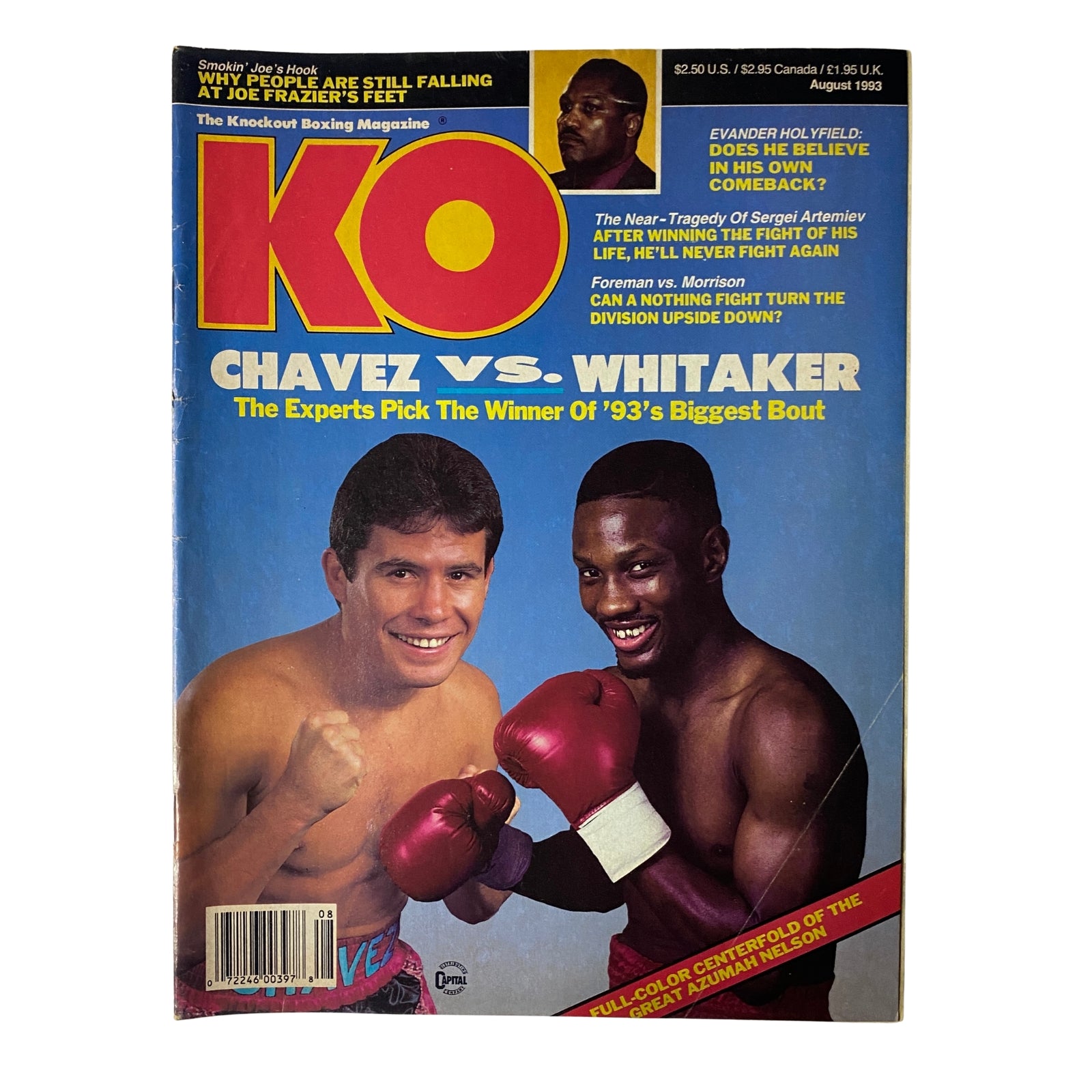 KO Boxing Magazine August 1993 cover featuring Pernell Whitaker vs. Julio César Chávez, emphasizing the experts' predictions for this major boxing bout.