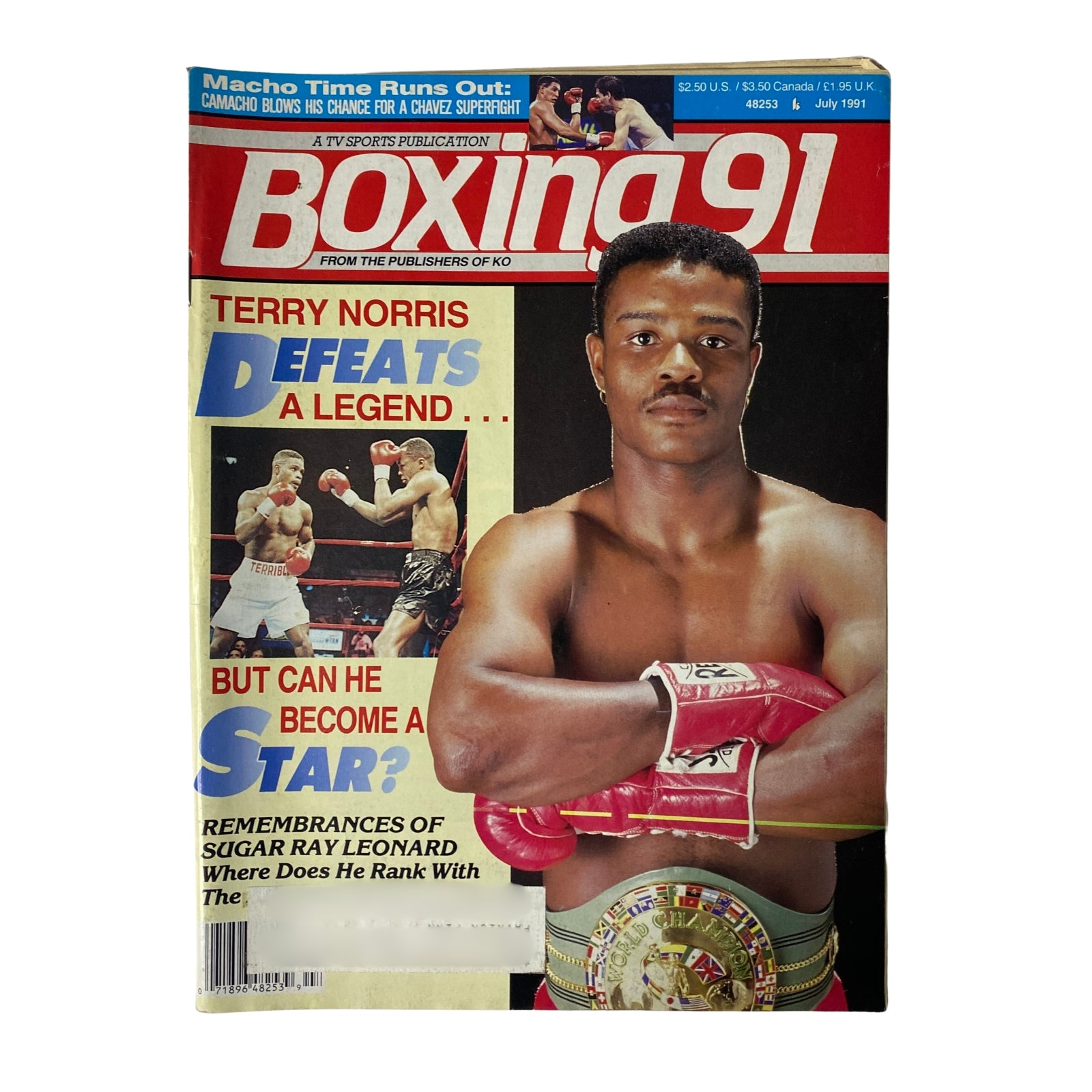 Boxing 91 Magazine July 1991 cover featuring Terry Norris, showcasing the headline 'Terry Norris Defeats a Legend'. Includes imagery of Norris with a championship belt and boxing gloves.