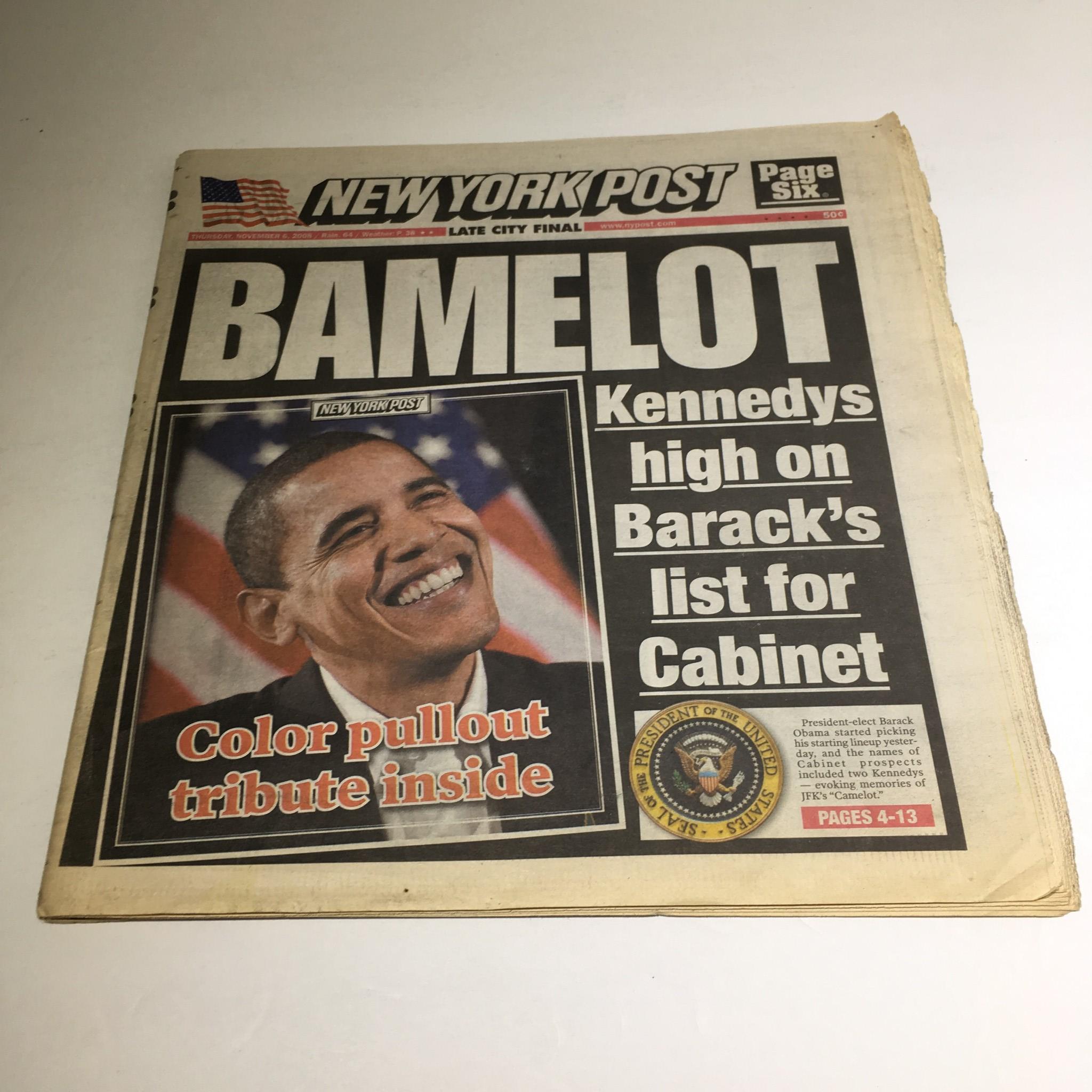 New York Post: Nov 6 2008 Bamelot Kennedy's high on Barack's List for Cabinet