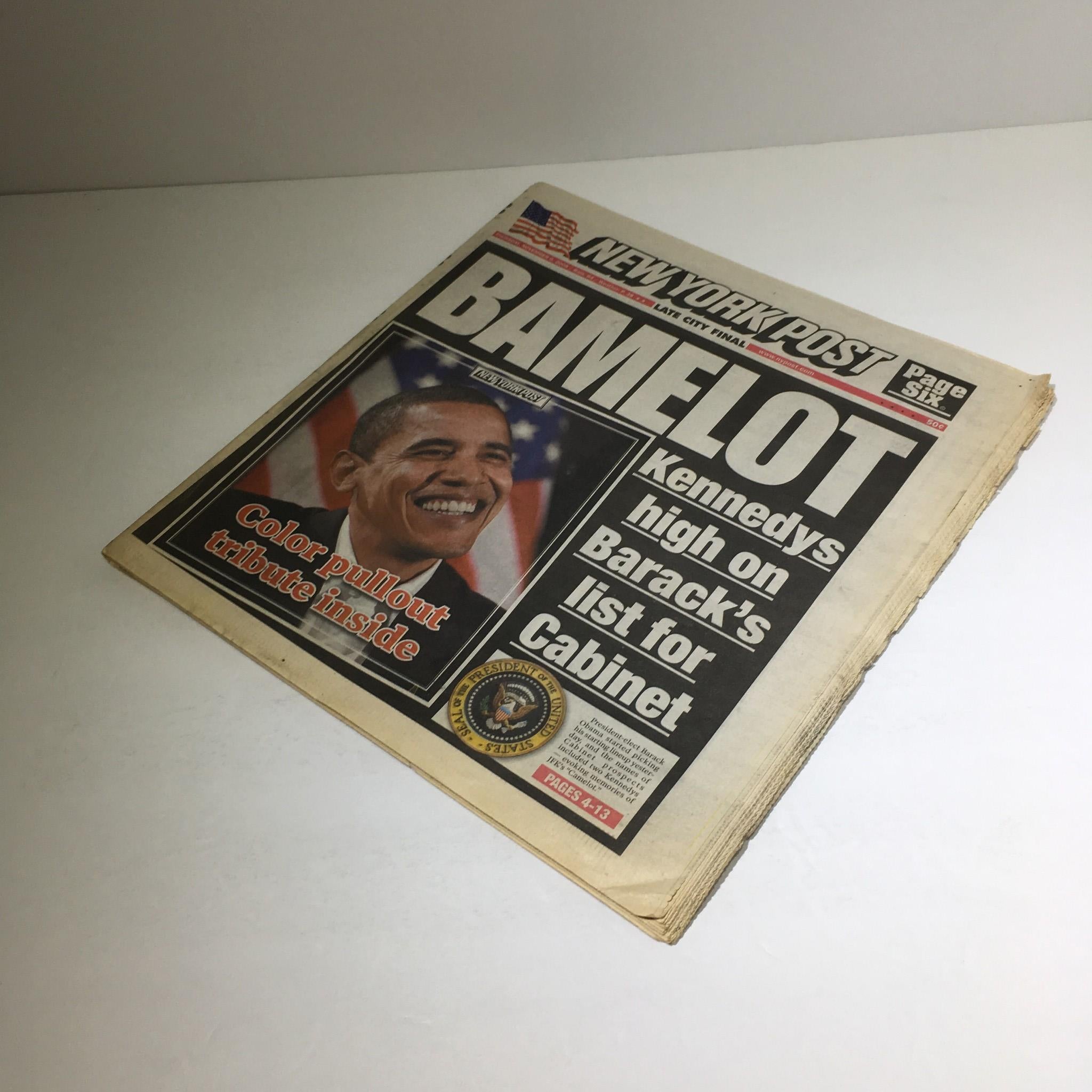 New York Post: Nov 6 2008 Bamelot Kennedy's high on Barack's List for Cabinet