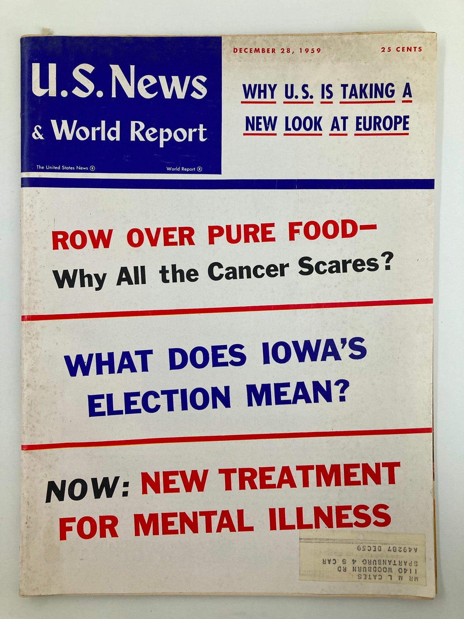 US News & World Report Magazine December 28 1959 Why All The Cancer Scares?