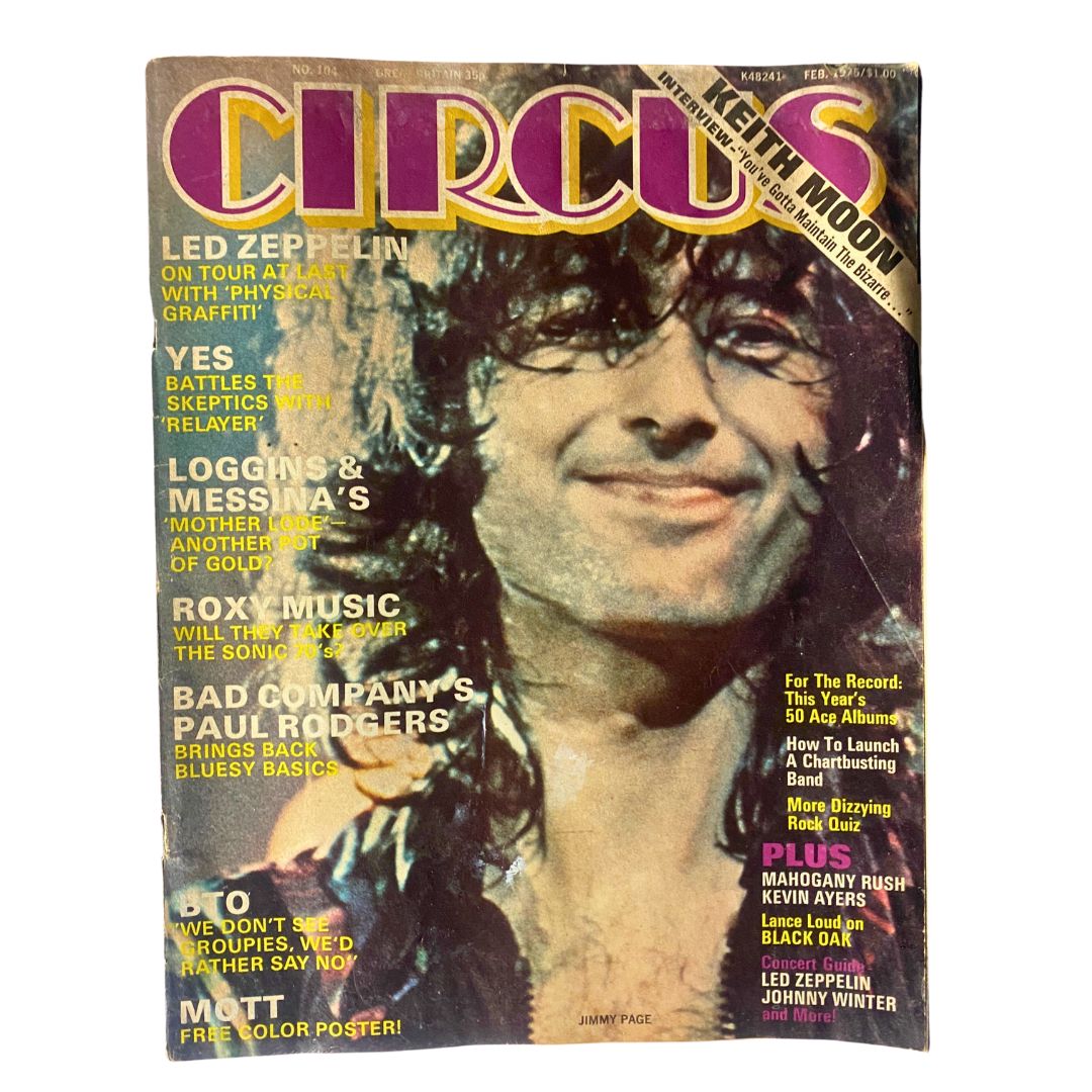 VTG Circus Magazine February 1975 No. 104 Jimmy Page w Centerfold No Label