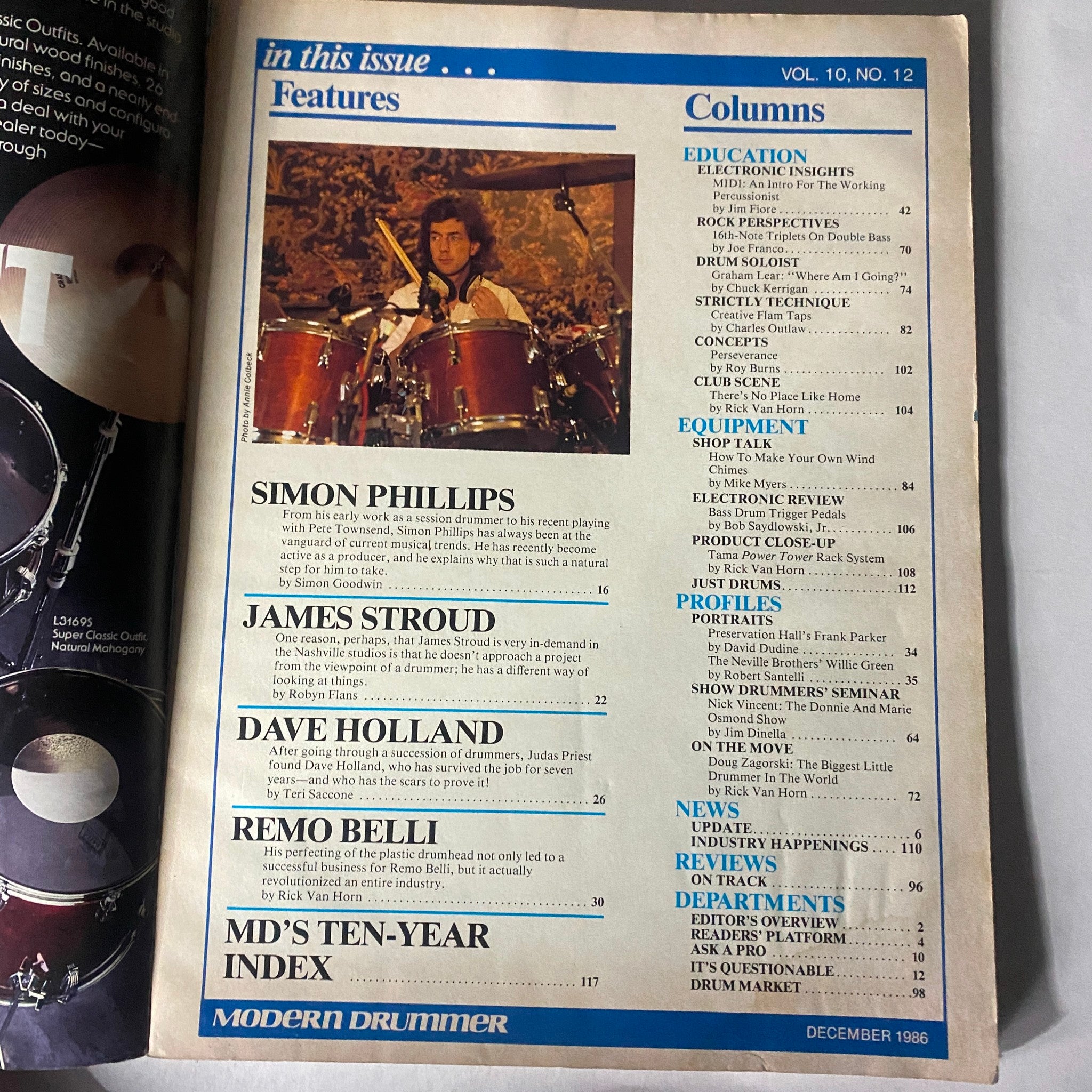 VTG Modern Drummer Magazine December 1986 Vol 10 No. 12 Simon Phillips No Label