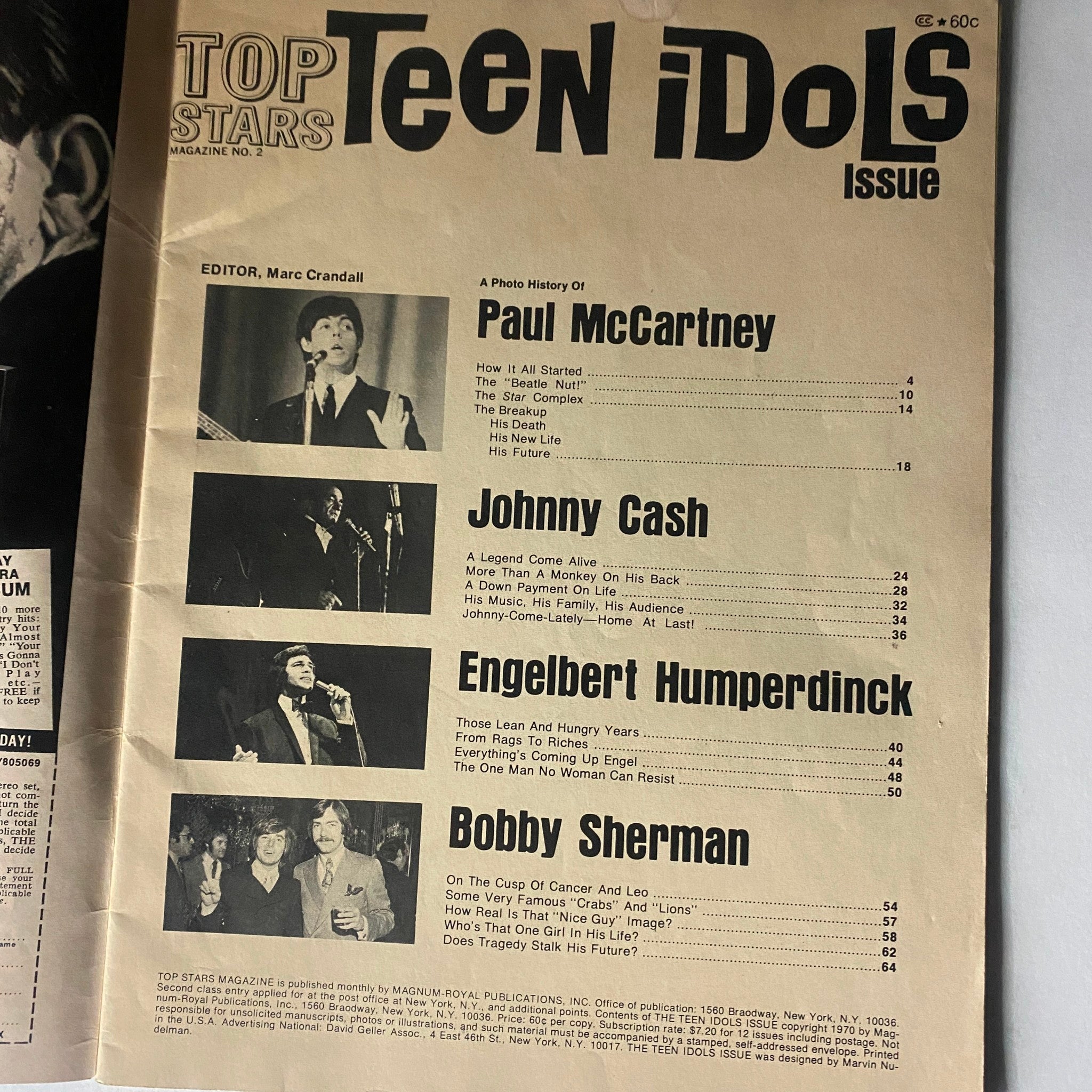 VTG Top Stars Magazine 1970 Teen Idols Issue Paul McCartney No Label