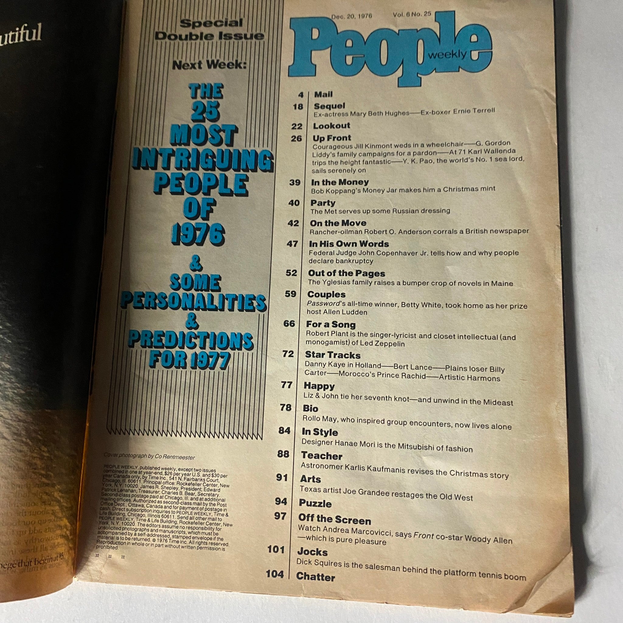 VTG People Weekly Magazine December 20 1976 Led Zeppelin GD Interior No Label