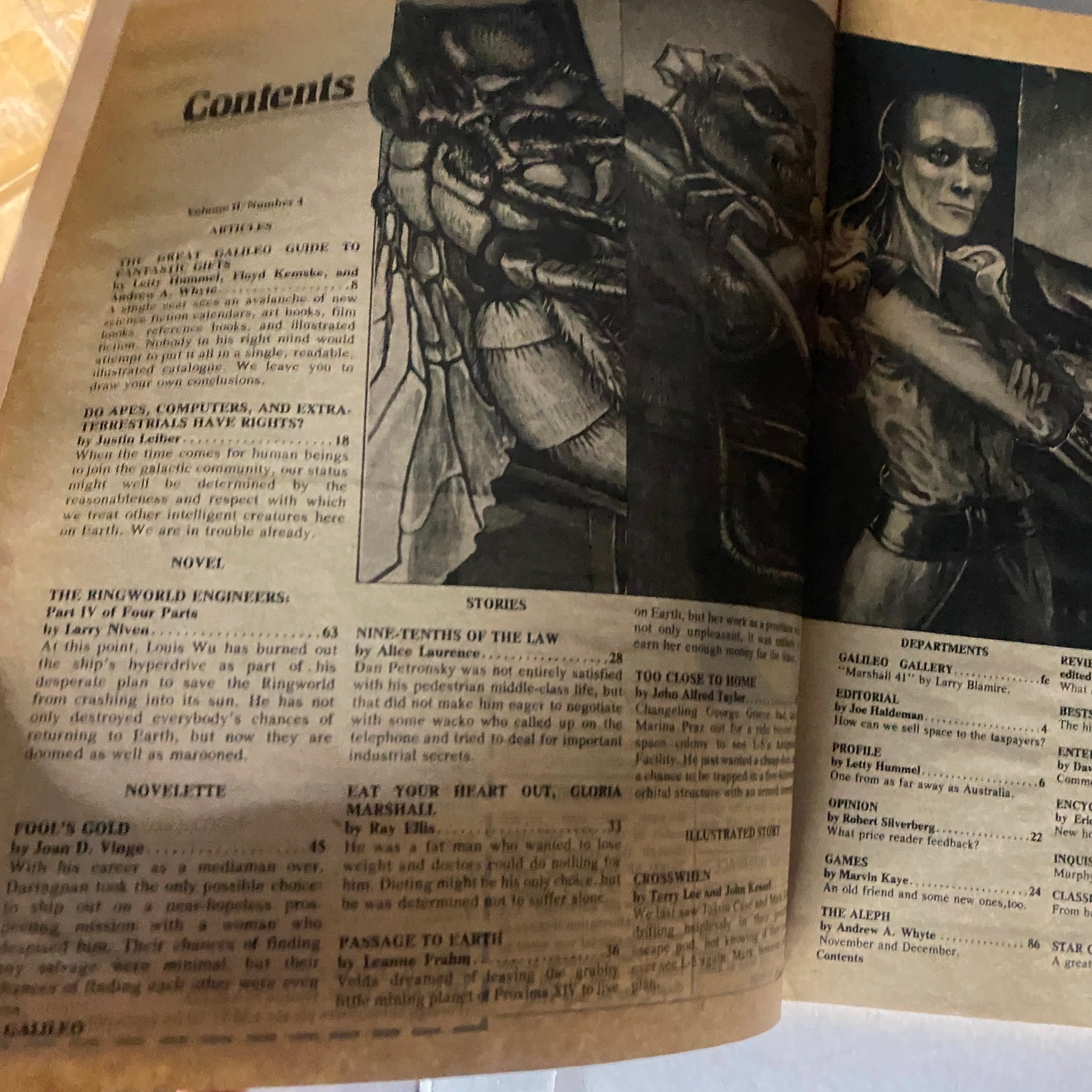 Contents page of the January 1980 issue of Galielo Magazine of Science & Fiction, detailing stories including 'The Ringworld Engineers' and other titles.