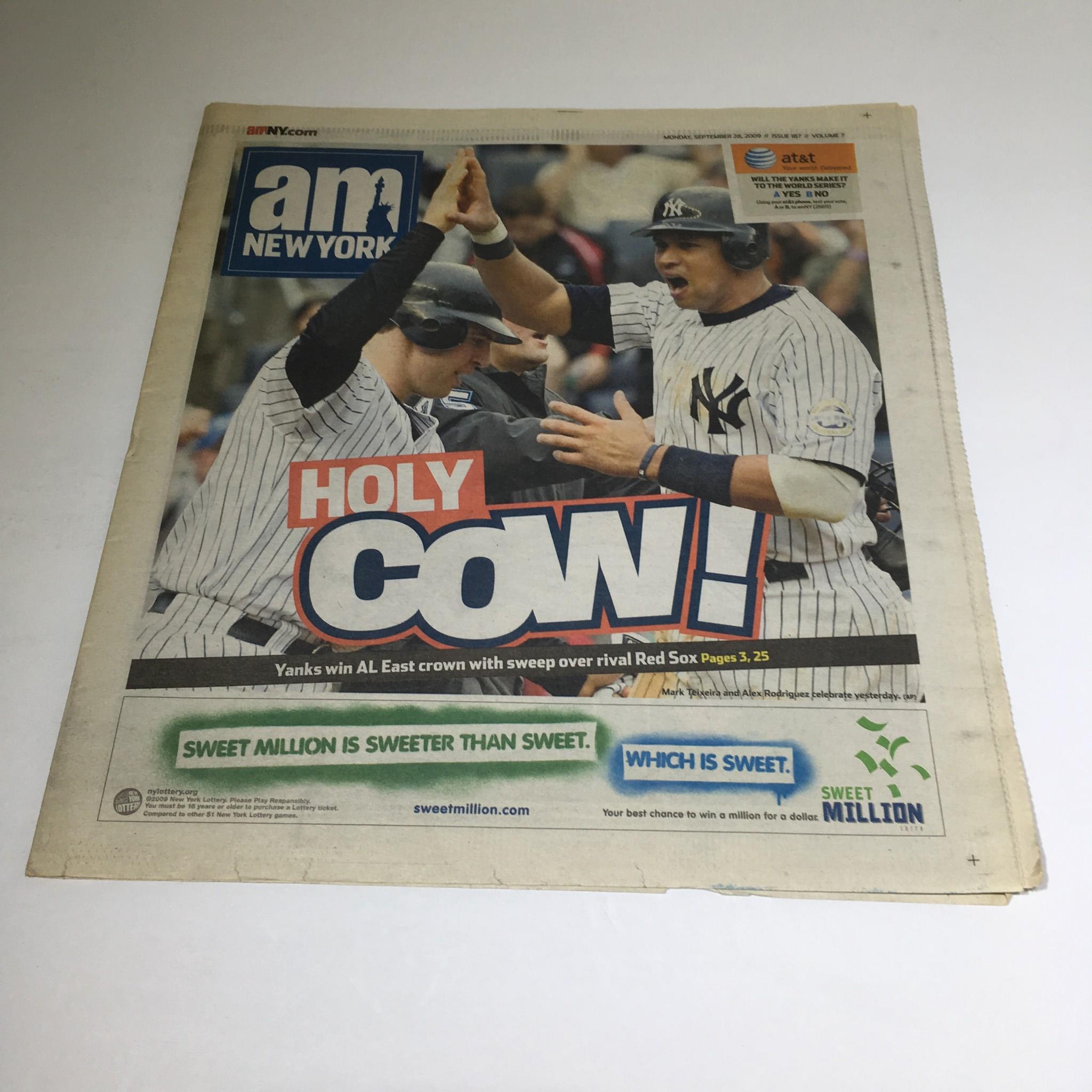 NY Daily News: 9/28/09, Holy Cow!Yanks Win Al East Crown w/ Sweep Over Rival Sox