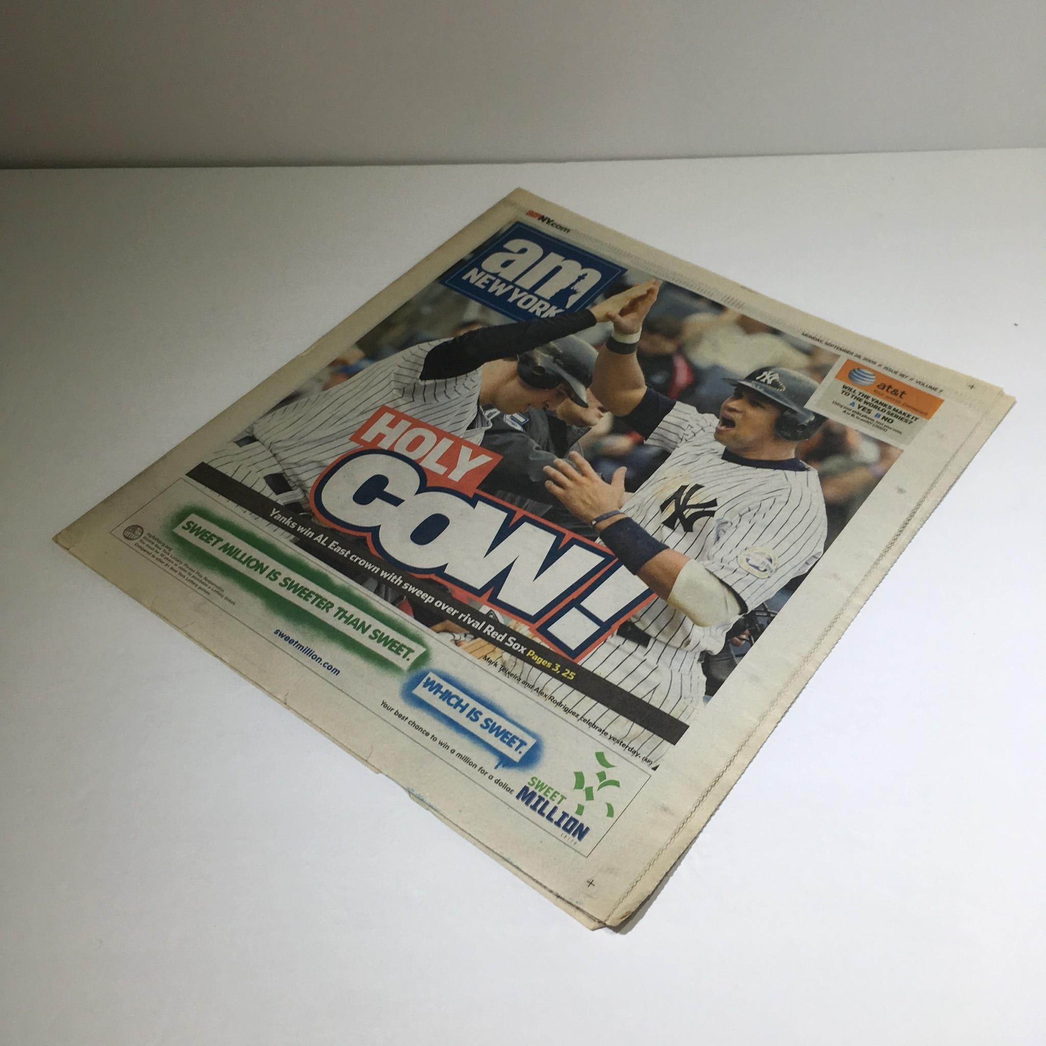 NY Daily News: 9/28/09, Holy Cow!Yanks Win Al East Crown w/ Sweep Over Rival Sox