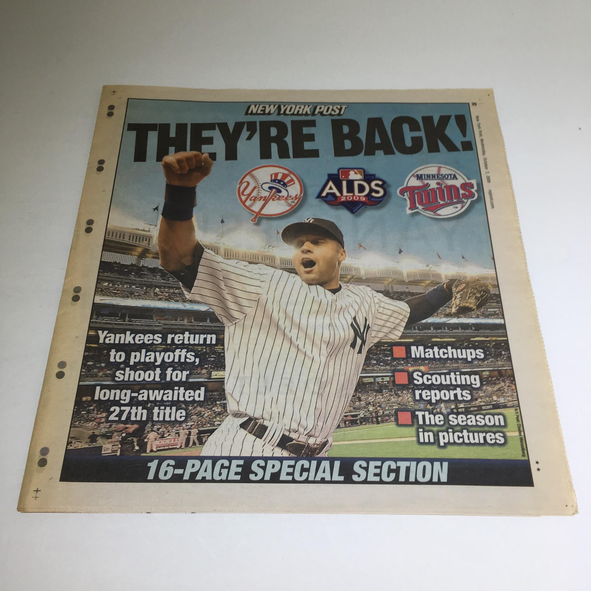 NY Post: 10/7/09, Yankees Return to Playoffs, Shoot For Long-awaited 27th Title