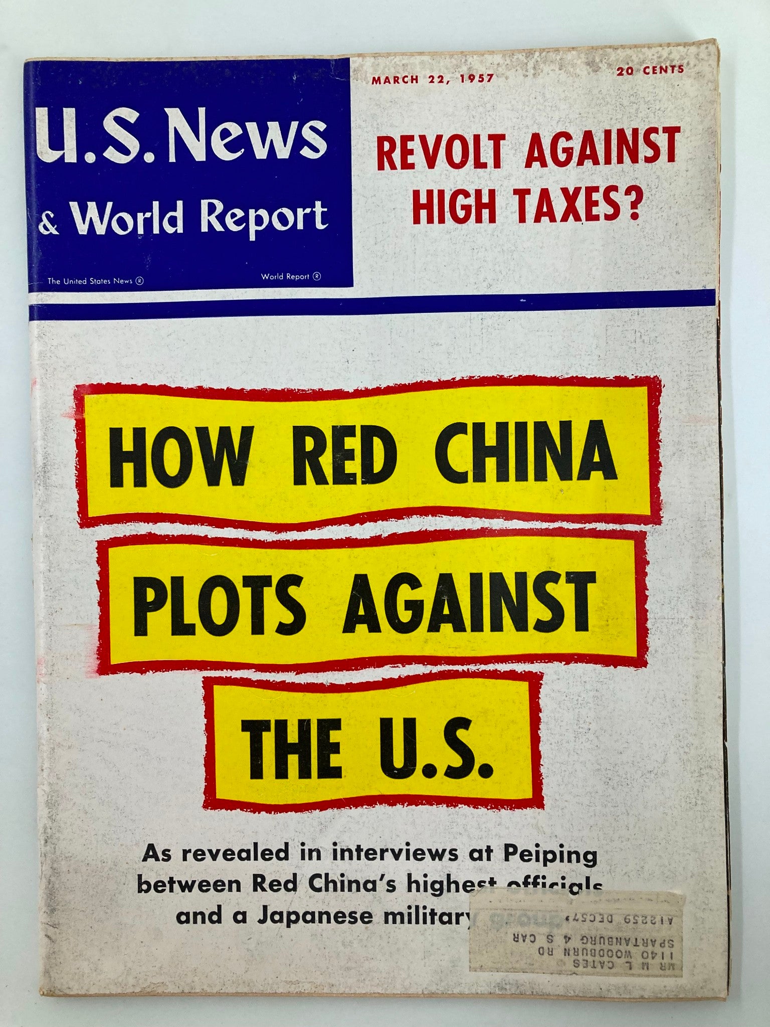 US News & World Report Magazine March 22 1957 Revolt Against High Taxes?