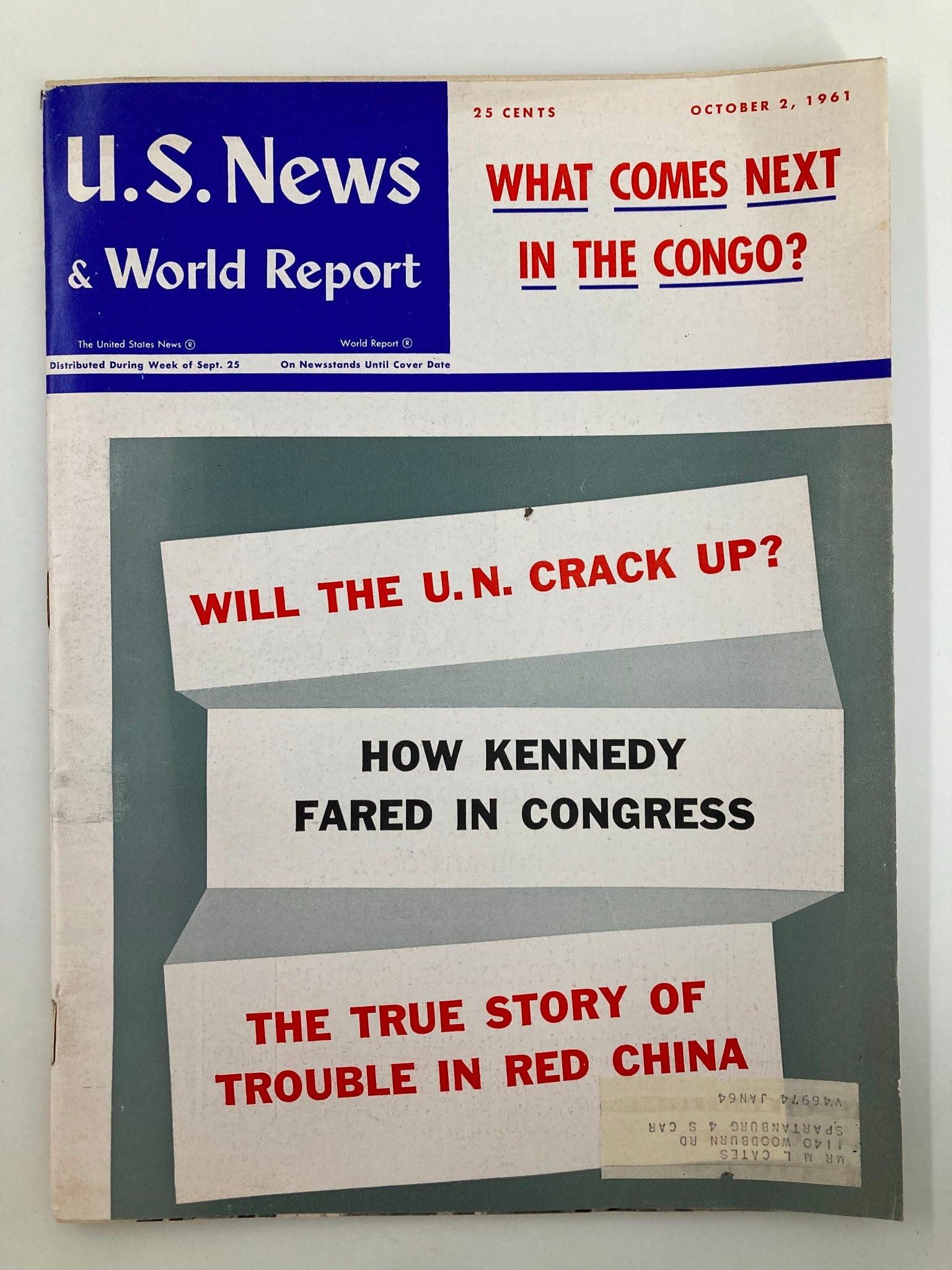 US News & World Report Magazine October 2 1961 How Kennedy Fared in Congress