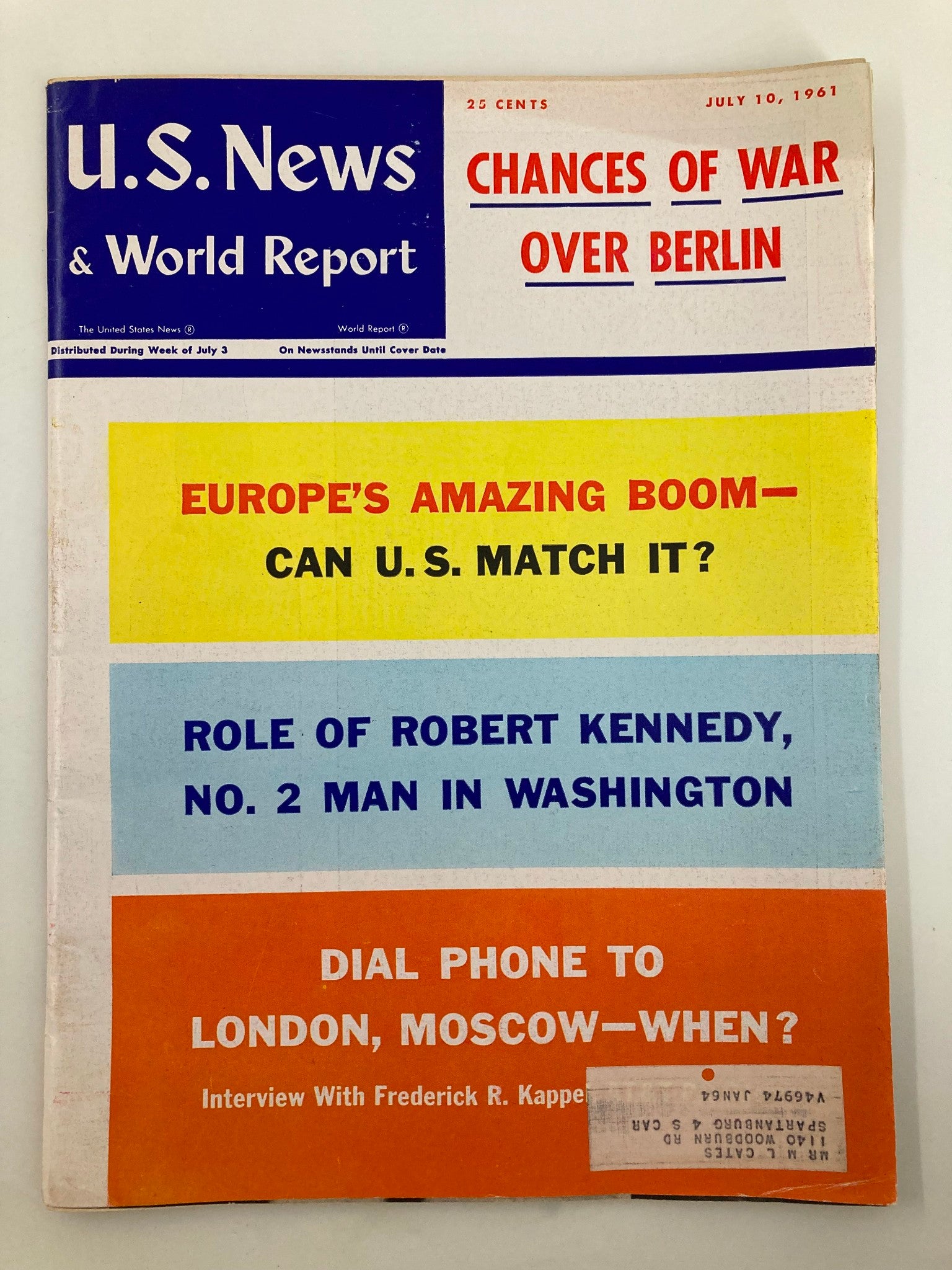 US News & World Report Magazine July 10 1961 Chances of War Over Berlin