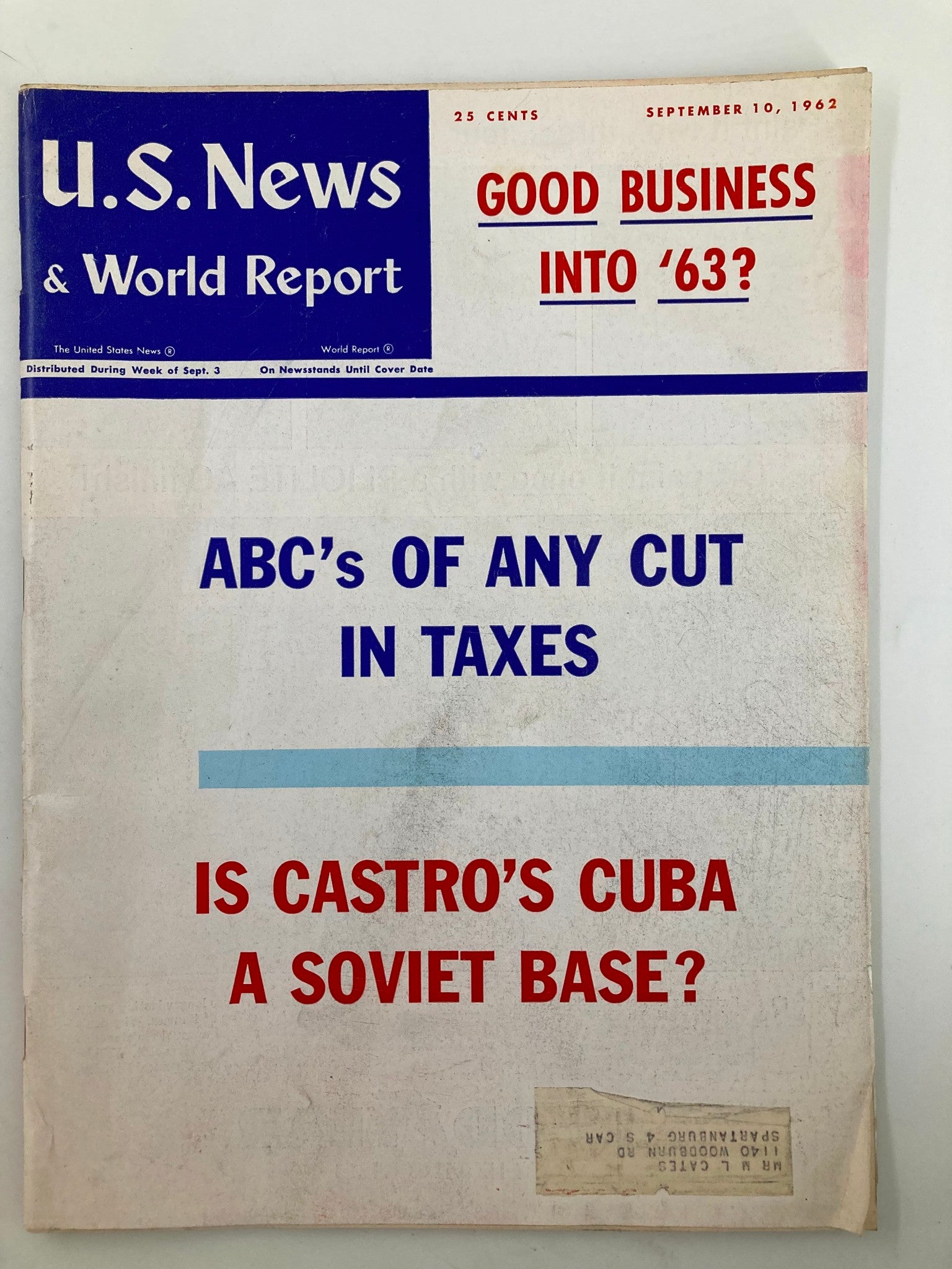 US News & World Report Magazine September 10 1962 ABC's of Any Cut In Taxes