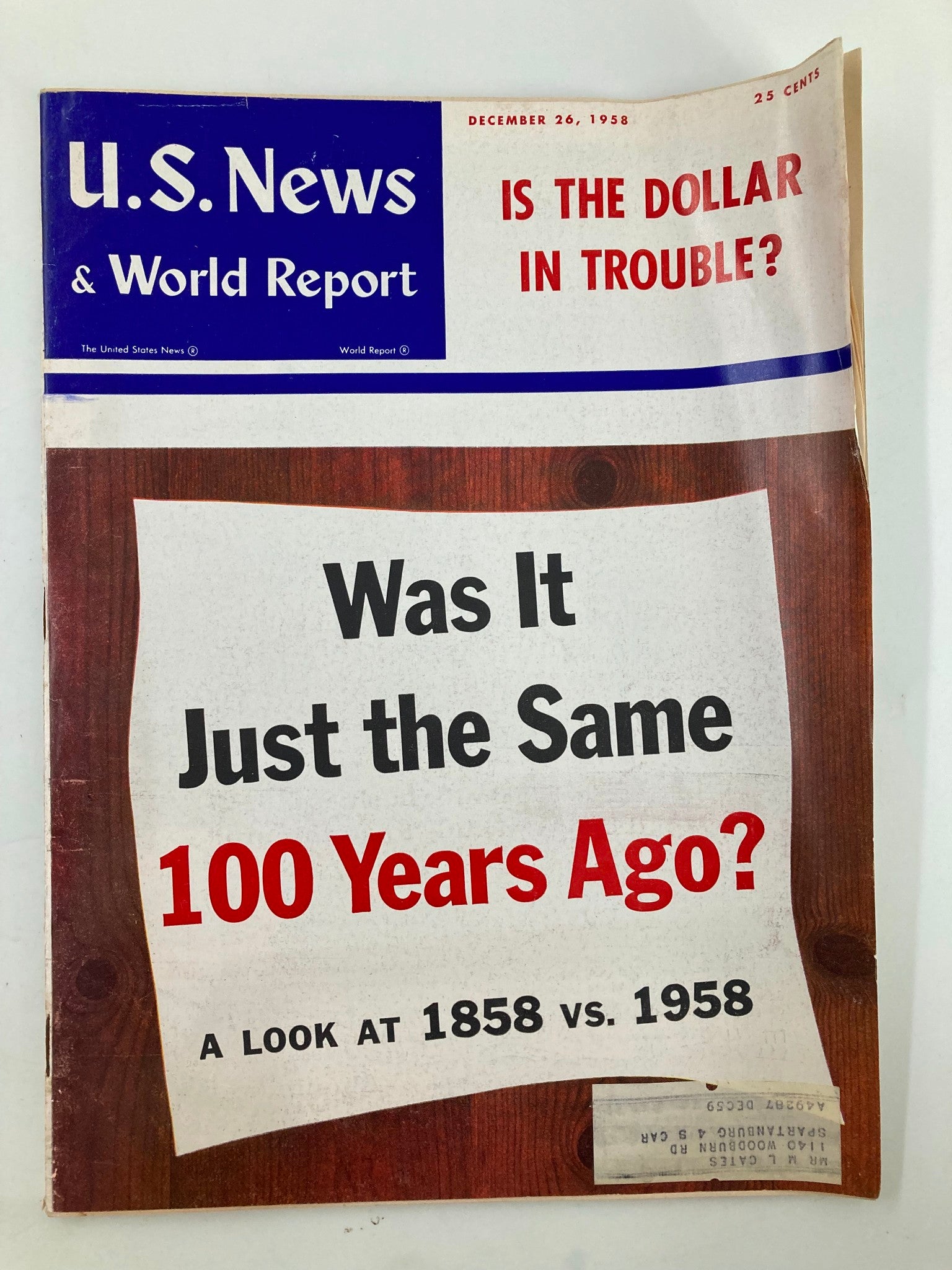 US News & World Report Magazine December 26 1958 A Look at 1858 vs 1958