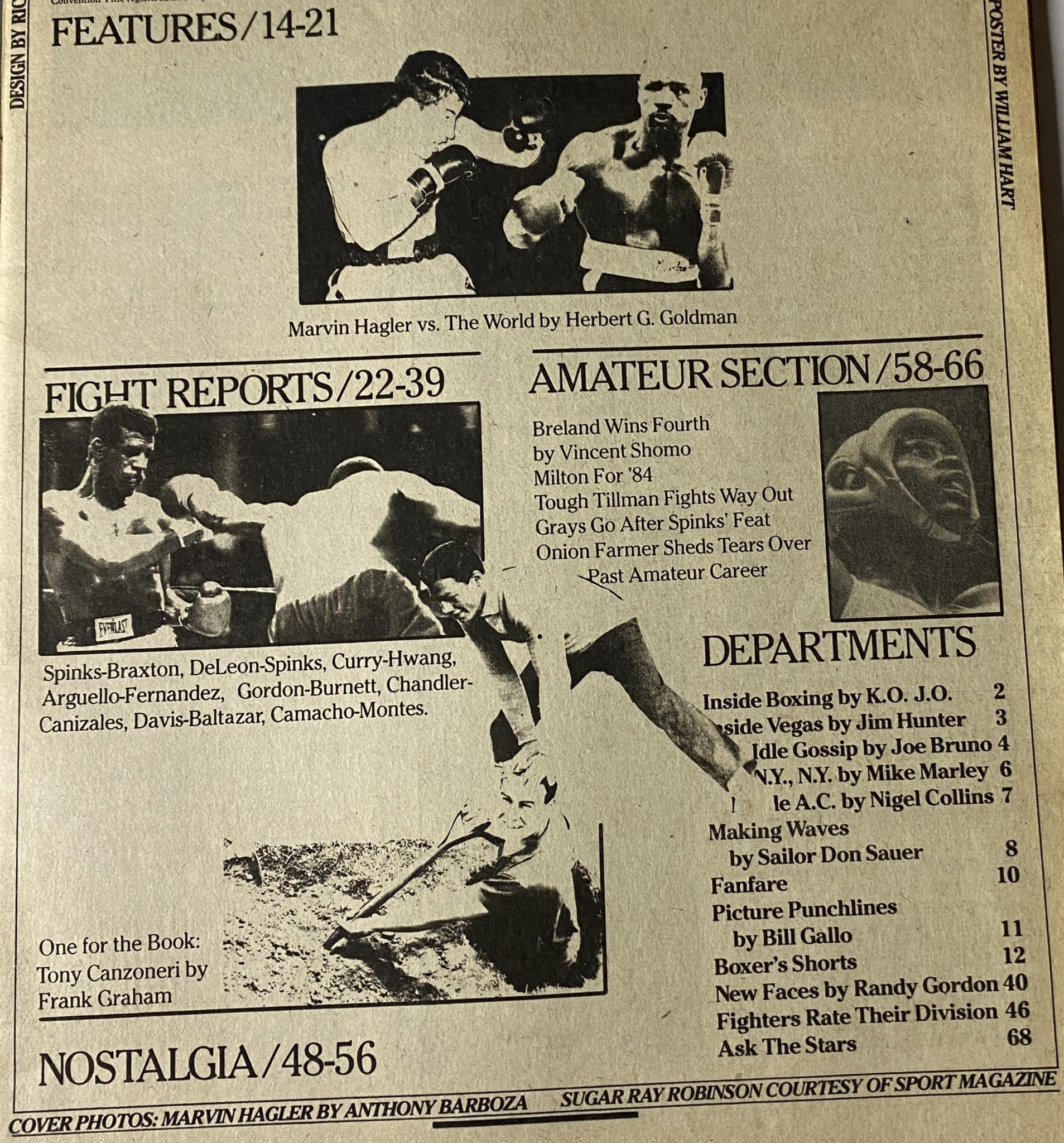 Boxing Illustrated Magazine May 1983 cover featuring Marvin Hagler and Sugar Ray Robinson, showcasing the issue's highlights including fight reports and amateur boxing sections.