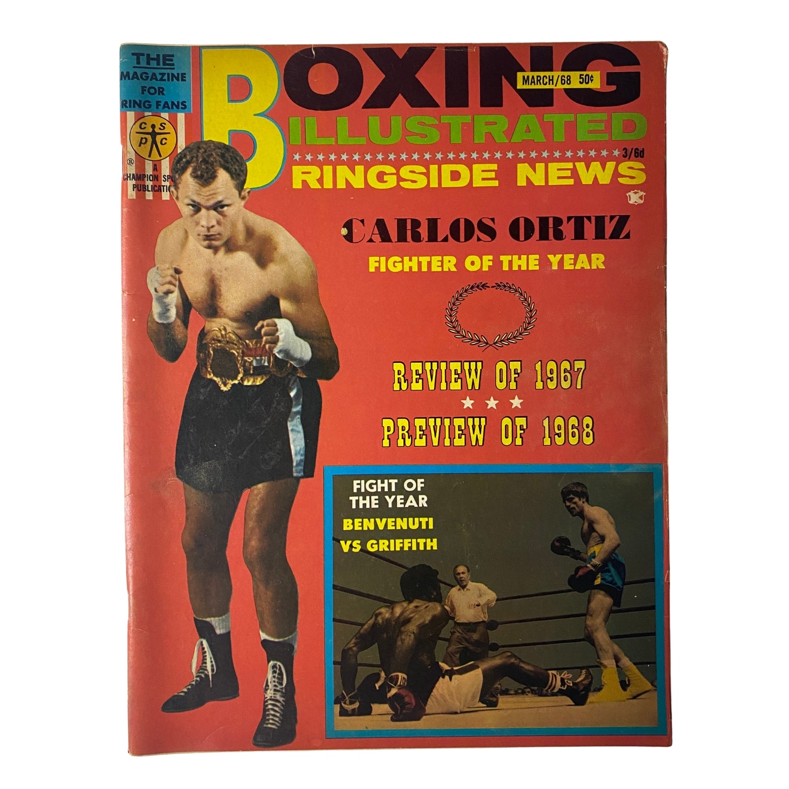 Boxing Illustrated Magazine March 1968 Carlos Ortiz Cover No Label