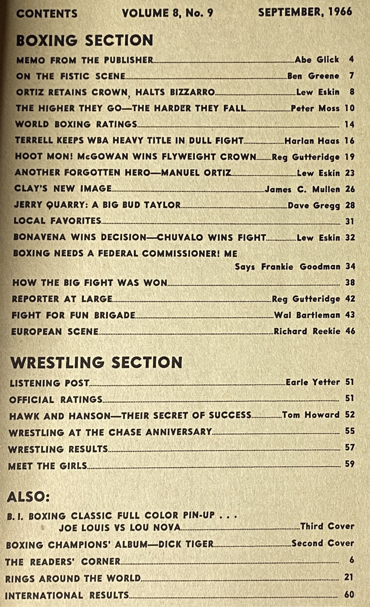 Boxing Illustrated Magazine September 1966 Ringo Bonavena No Label