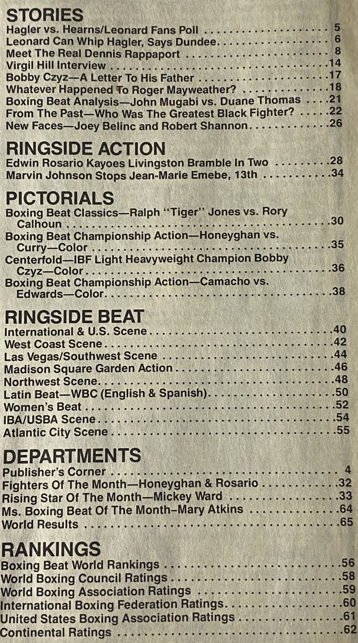 Beat Boxing Magazine January 1987 cover featuring Sugar Ray Leonard and Marvin Hagler, highlighting their anticipated showdown with exclusive stories, interviews, and boxing analyses from the era.