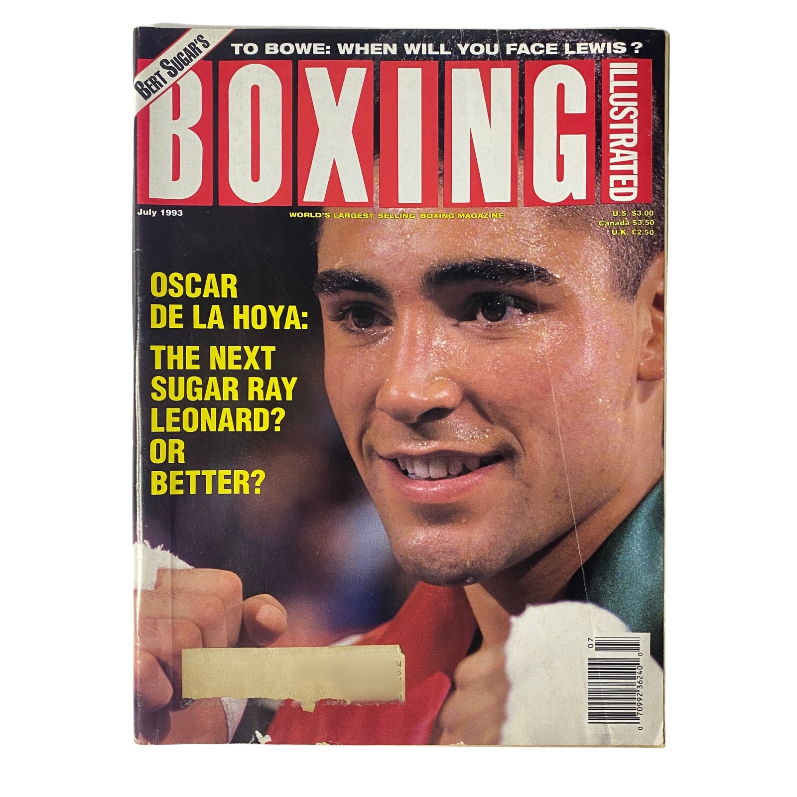 Boxing Illustrated Magazine July 1993 featuring Oscar De La Hoya on the cover, captioned 'Oscar De La Hoya: The Next Sugar Ray Leonard? Or Better?'. This collectible magazine highlights De La Hoya's rise in boxing.