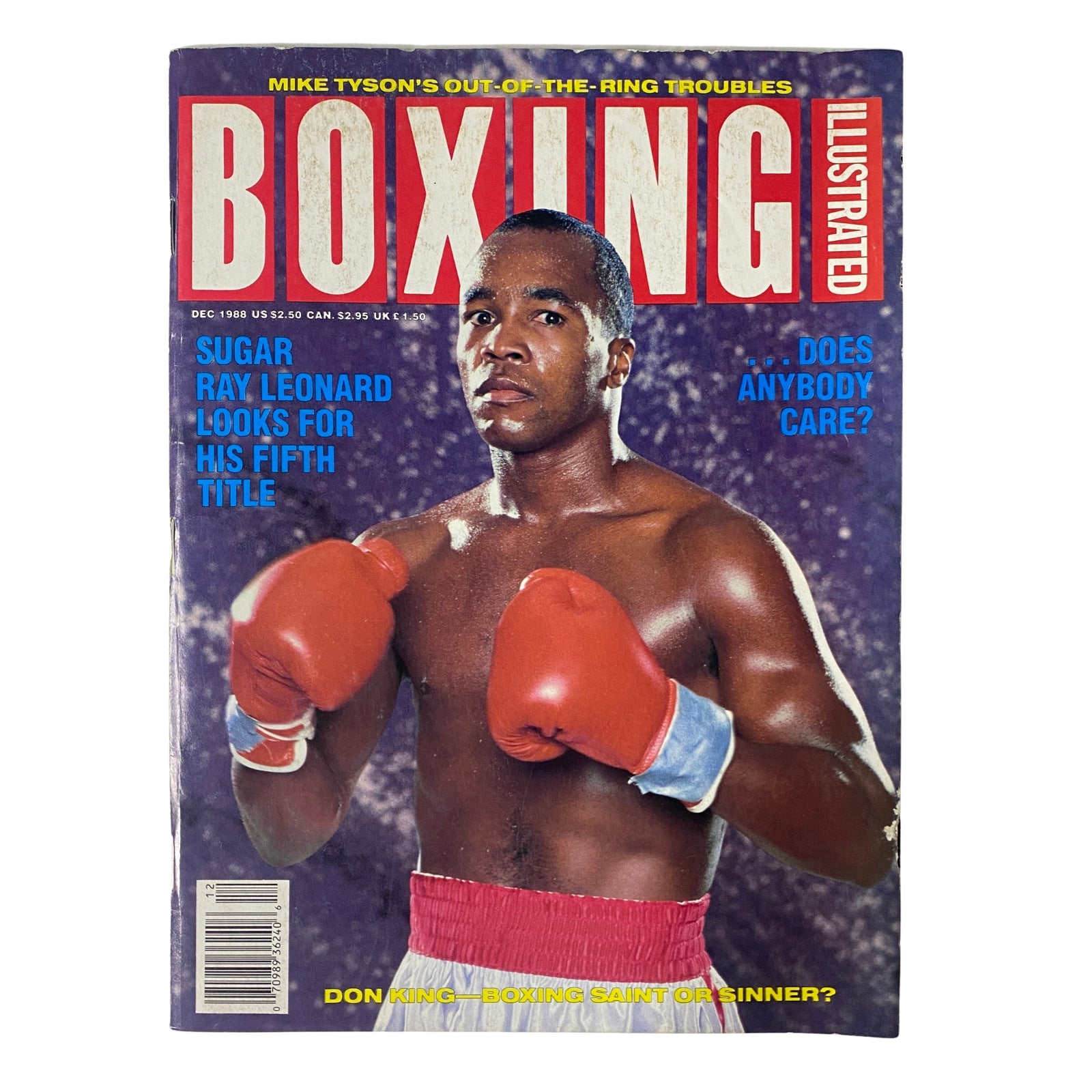 Boxing Illustrated Magazine December 1988 featuring Sugar Ray Leonard on the cover, highlighting his pursuit of a fifth world title.
