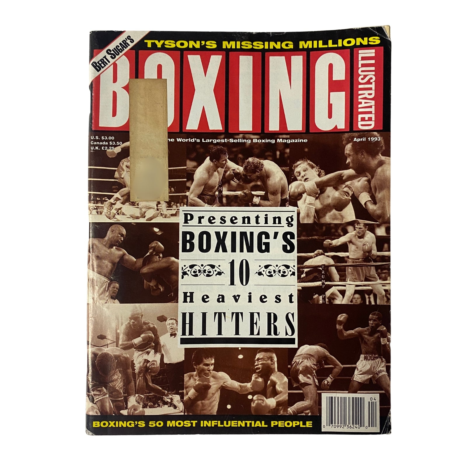 Boxing Illustrated Magazine April 1993 cover featuring Mike Tyson and Roy Jones Jr., highlighting Boxing's 10 Heaviest Hitters and the world's largest-selling boxing magazine.