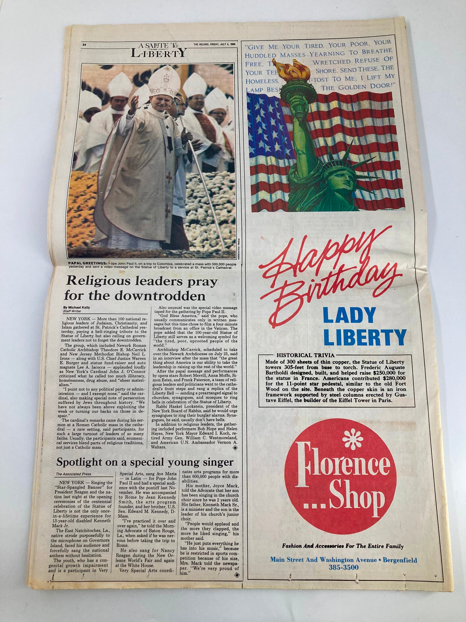 VTG The Record Newspaper July 4 1986 A Salute To The Lady of Liberty