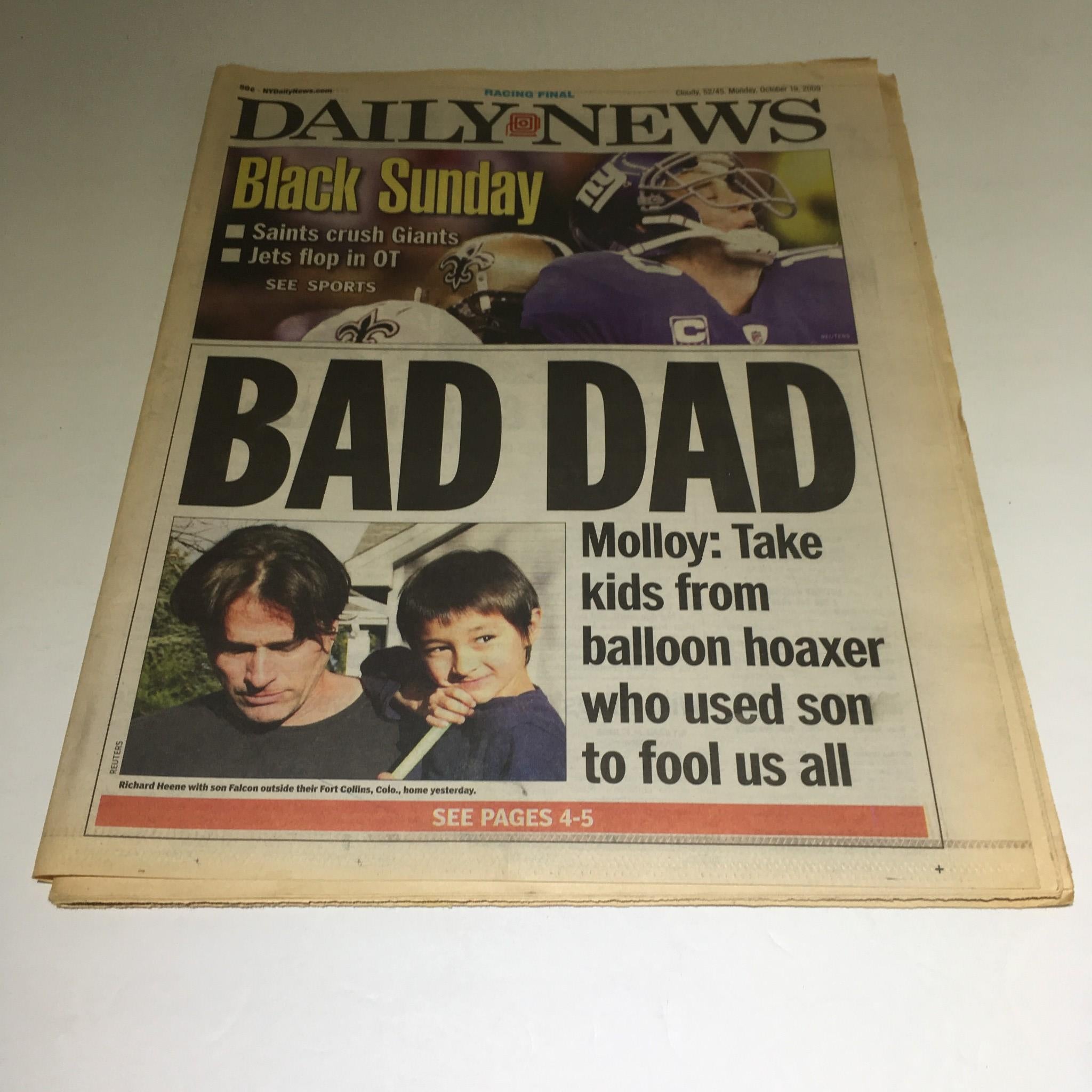 NY Daily News: 10/19/09 Bad Dad! Take Kids from Balloon Hoaxer Who Used Son