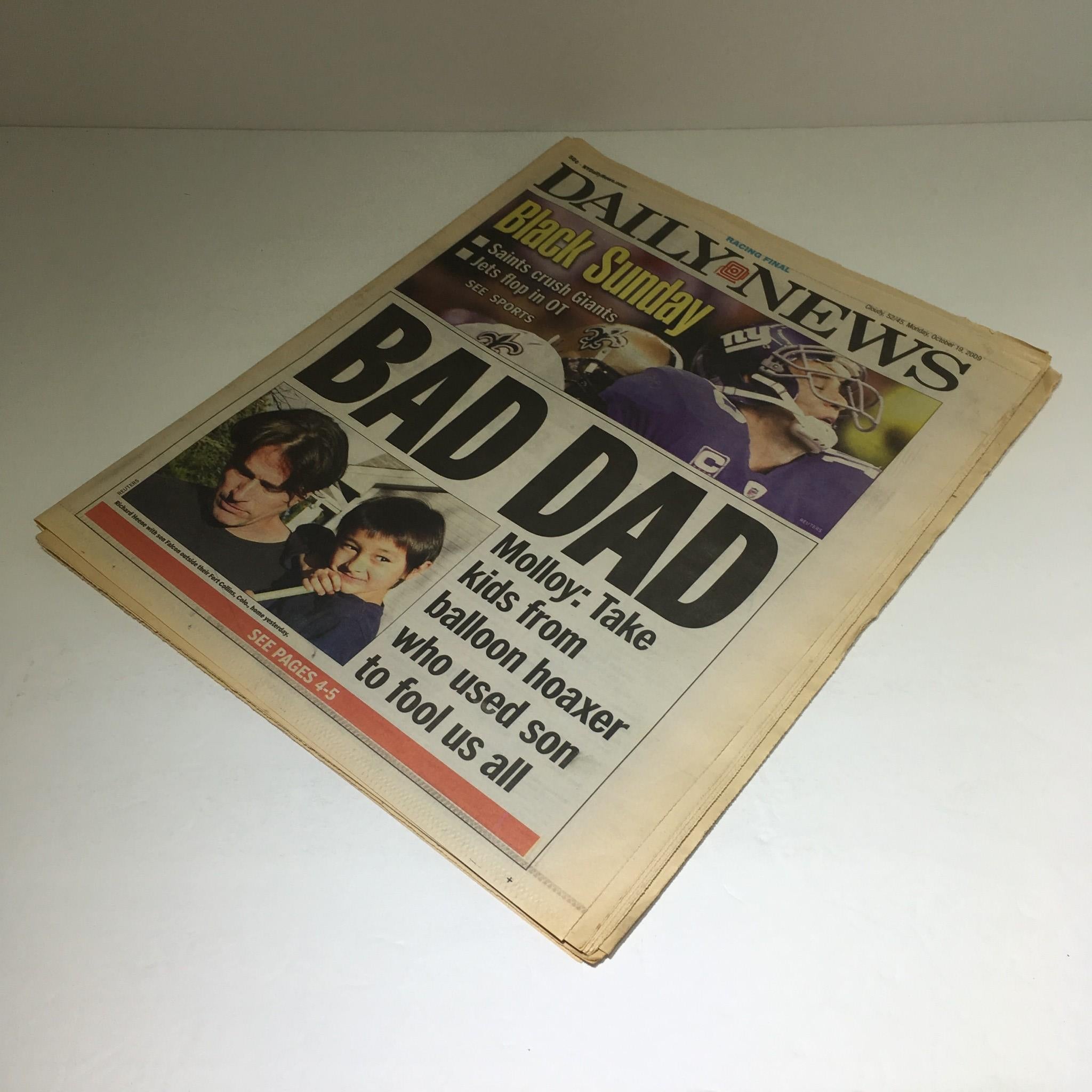 NY Daily News: 10/19/09 Bad Dad! Take Kids from Balloon Hoaxer Who Used Son