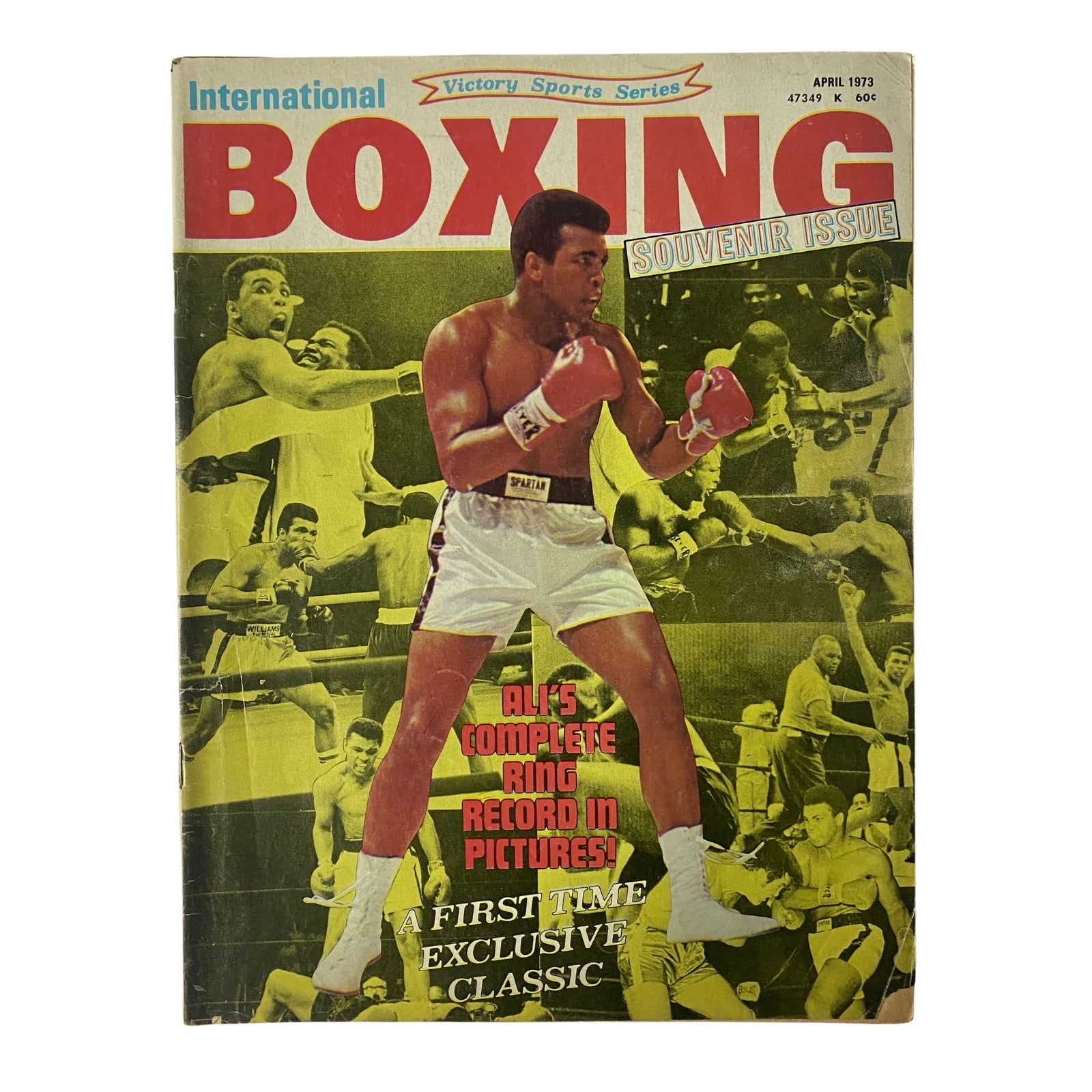 International Boxing Magazine April 1973 with Muhammad Ali on the cover, showcasing his complete ring record in pictures. Vintage boxing collectible.
