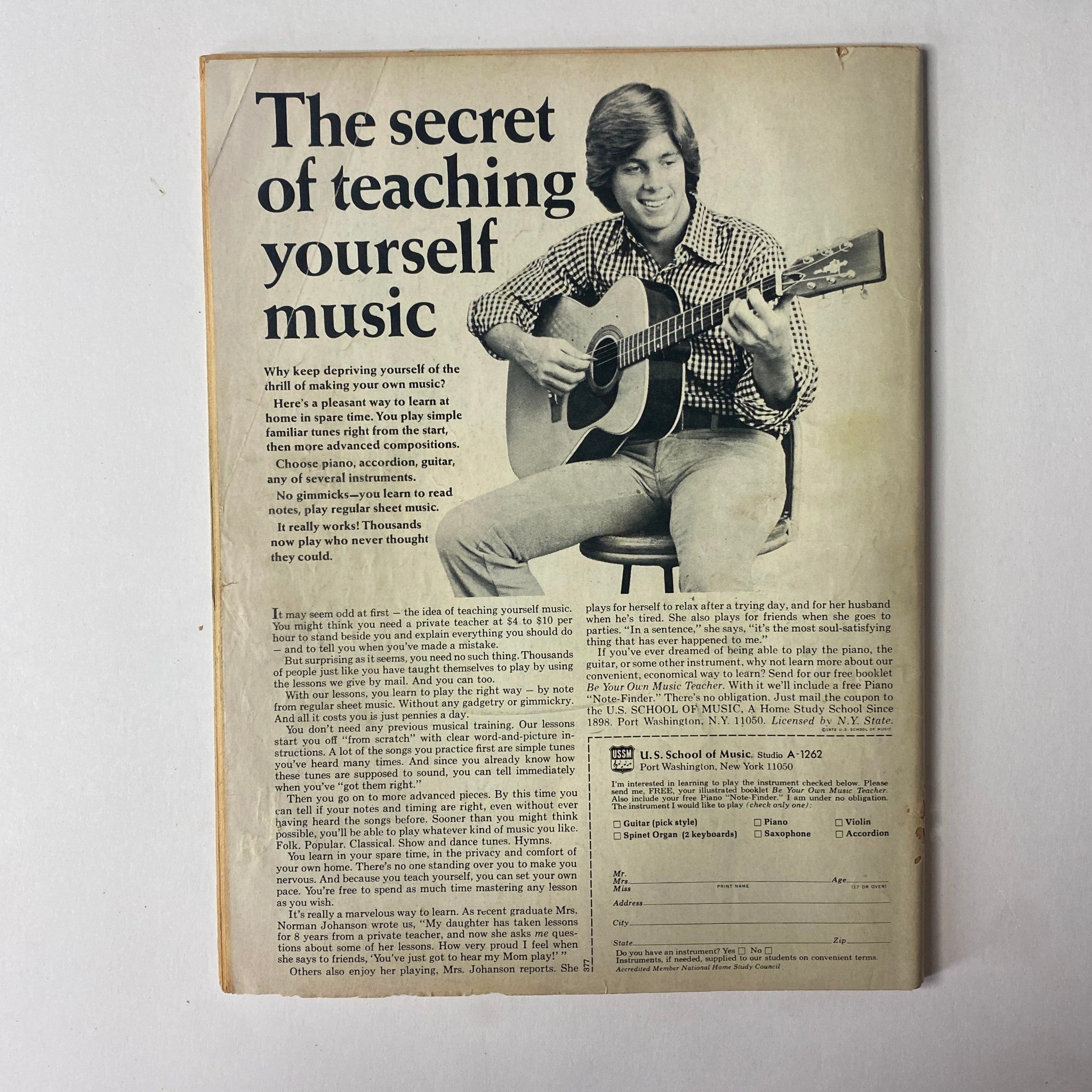 International Boxing Magazine April 1973 featuring Muhammad Ali on the cover, showcasing an article about teaching yourself music with a guitarist and educational content.